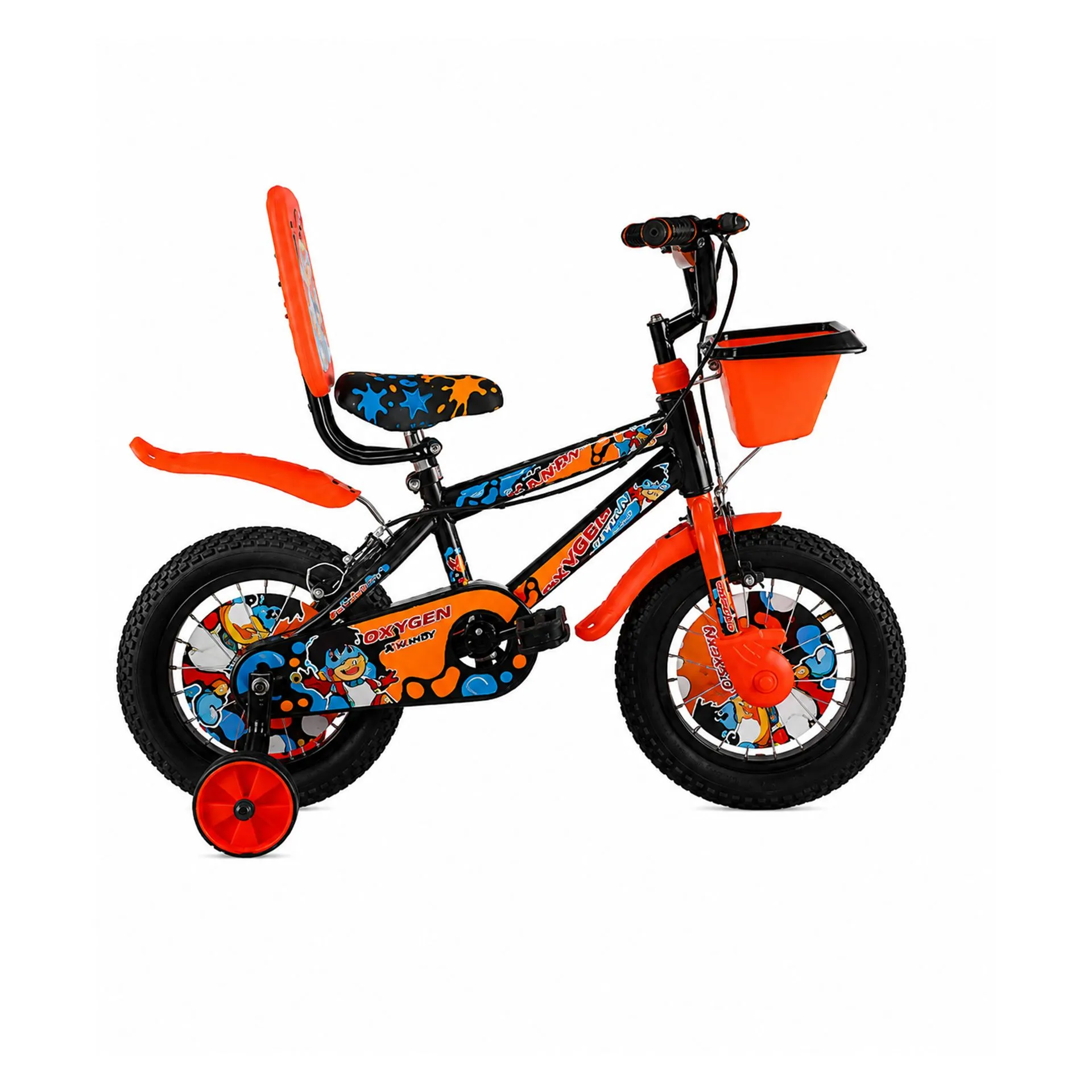 Oxygen Kandy 14T Kids Strong & Durable Steel Frame Bicycle with Training Wheels with Smooth Single Speed & Reliable Caliper Brakes Lightweight Design for Easy Balance Ideal for Beginners (Black-Orange)