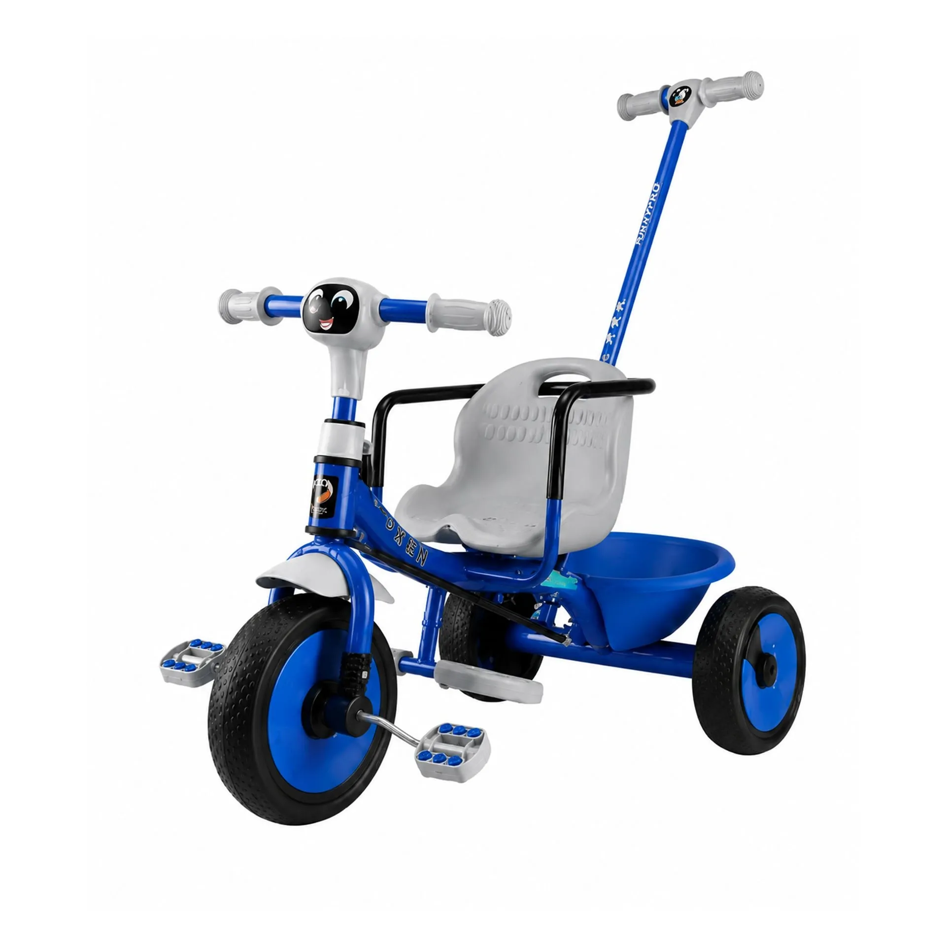 Big Wings Bunny Pro Smooth Steering Parental Push Handle for Easy Control Beginner Kids Tricycle with Soft and Comfortable Seat & Protective Safety Handrest Strong for Perfect First Ride (Blue-Grey)