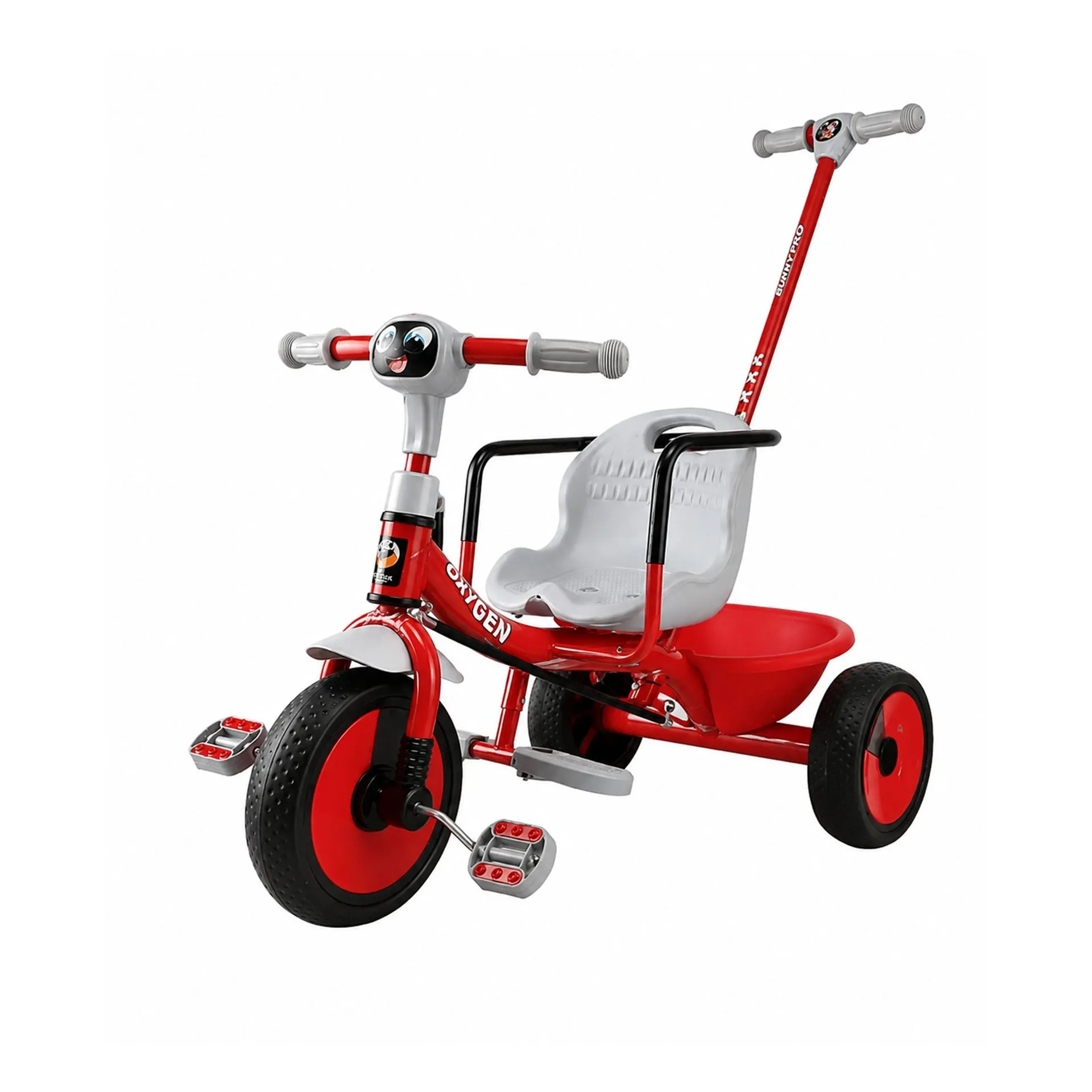 Big Wings Bunny Pro Smooth Steering Parental Push Handle for Easy Control Beginner Kids Tricycle with Soft and Comfortable Seat & Protective Safety Handrest Strong for Perfect First Ride (Red-Grey)