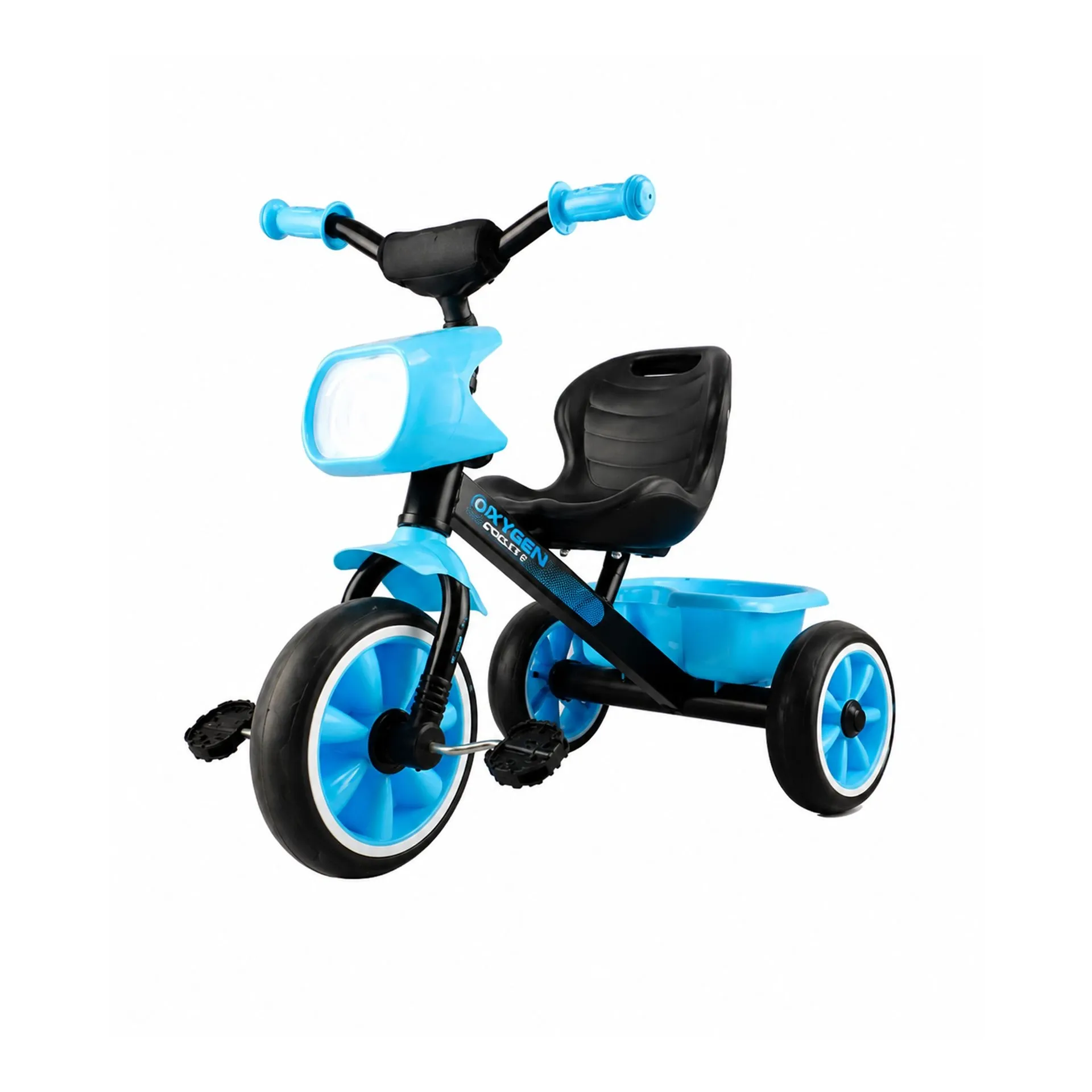 Big Wings Poggy Heavy Duty Frame Kids Tricycle with Comfortable Seat & Rear Storage Basket Ideal for Toddlers & Beginners for Easy to Ride (Blue-black)