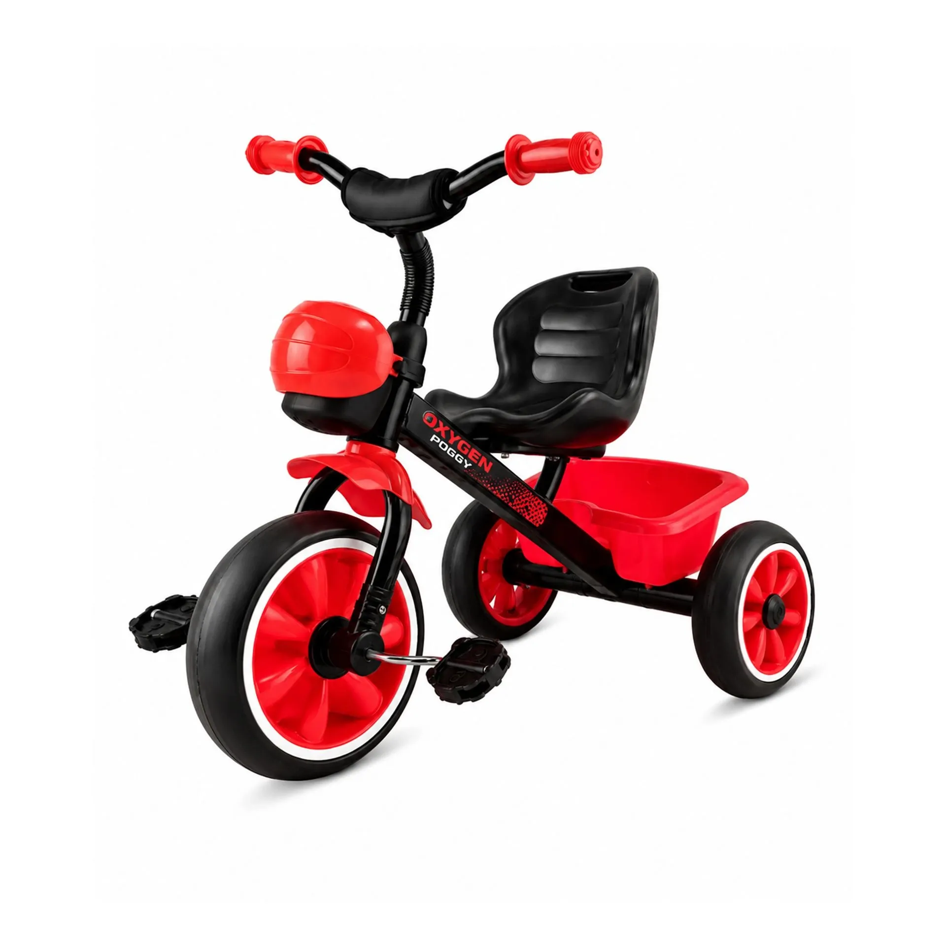 Big Wings Poggy Heavy Duty Frame Kids Tricycle with Comfortable Seat & Rear Storage Basket Ideal for Toddlers & Beginners for Easy to Ride (Black-Red)