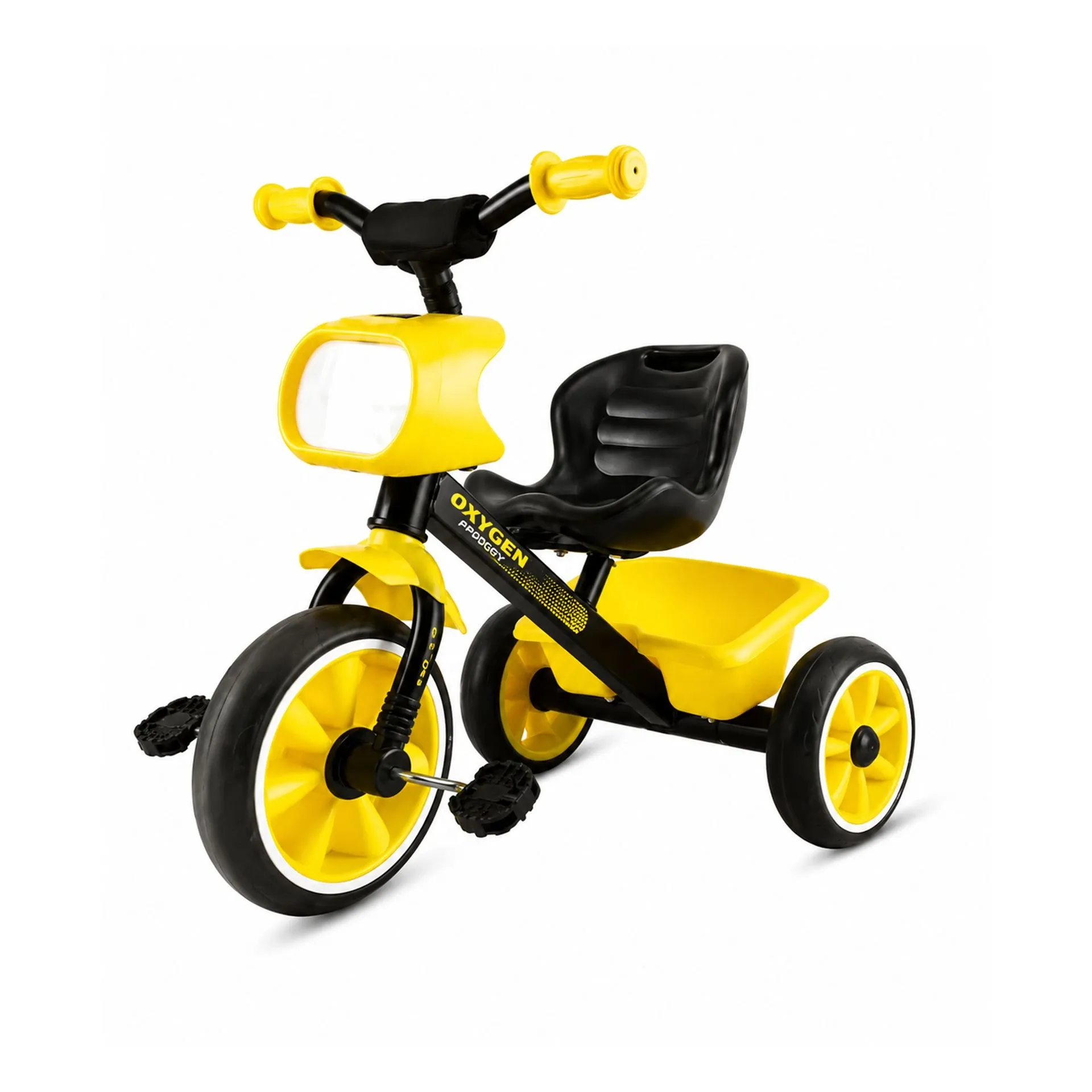 Big Wings Poggy Heavy Duty Frame Kids Tricycle with Comfortable Seat & Rear Storage Basket Ideal for Toddlers & Beginners for Easy to Ride (Yellow-Black)