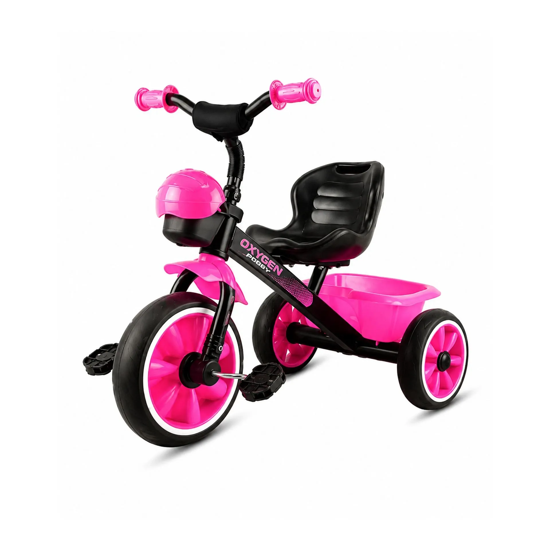 Big Wings Poggy Heavy Duty Frame Kids Tricycle with Comfortable Seat & Rear Storage Basket Ideal for Toddlers & Beginners for Easy to Ride (Pink-Black)