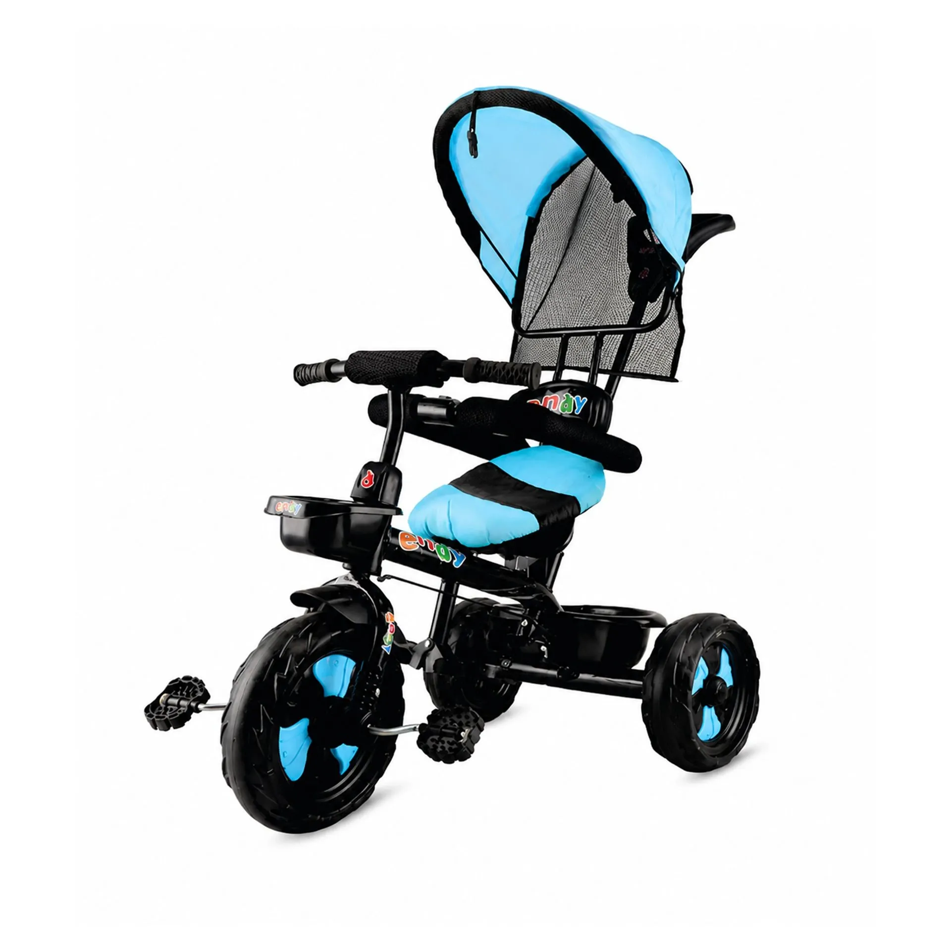 Big Wings Endy Pro Canopy Sturdy & Stable Design Parental Control Handle with Removable Sun Canopy Toddlers & Beginners Tricycle with Safety Armrest & Foldable Footrest (Black)