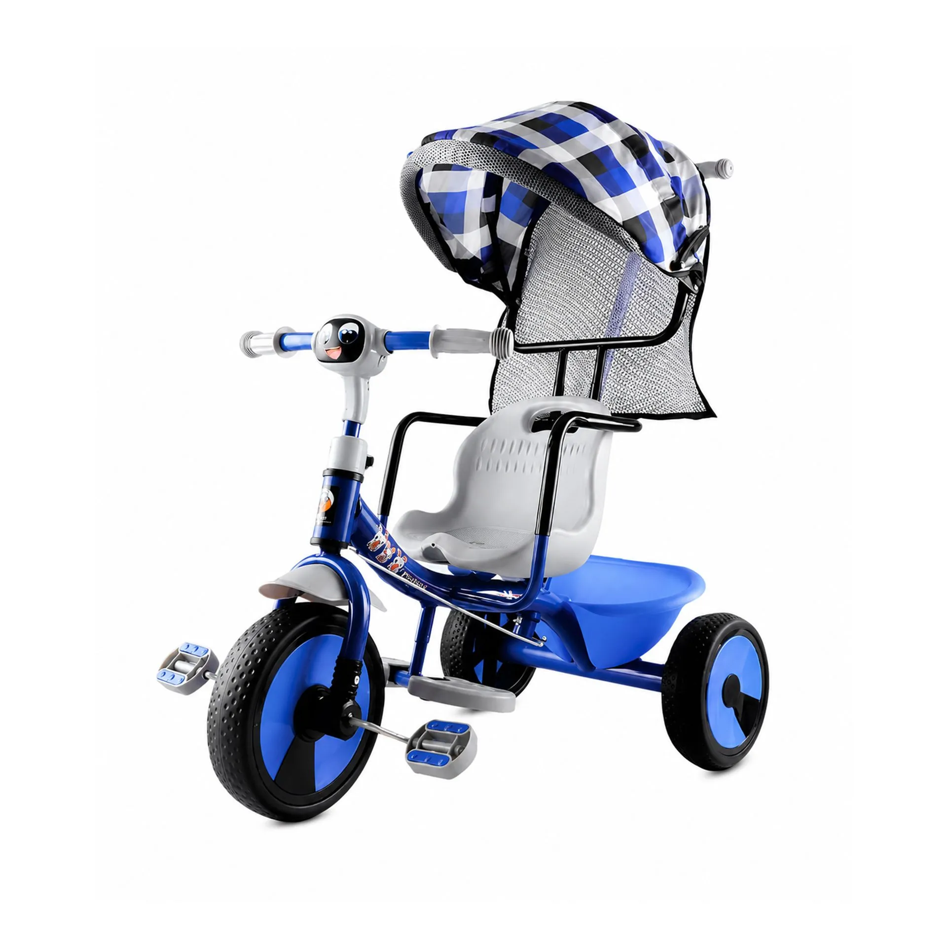 Big Wings Bunny Pro Canopy Sturdy & Stable Design Parental Control Handle with Removable Sun Canopy Toddlers & Beginners Tricycle with Safety Armrest & Foldable Footrest (Blue-Grey)