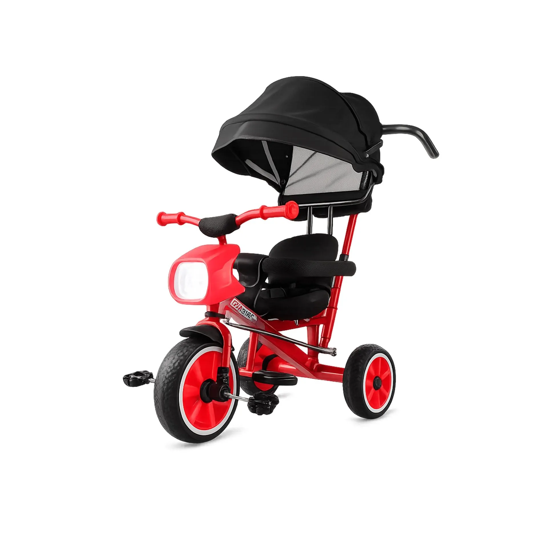 Big Wings Poggy Pro Canopy Secure Armrest Support Tricycle for Kids First Ride with Parent Push Handle for Easy Control & Detachable Sun Canopy (Red-Black)