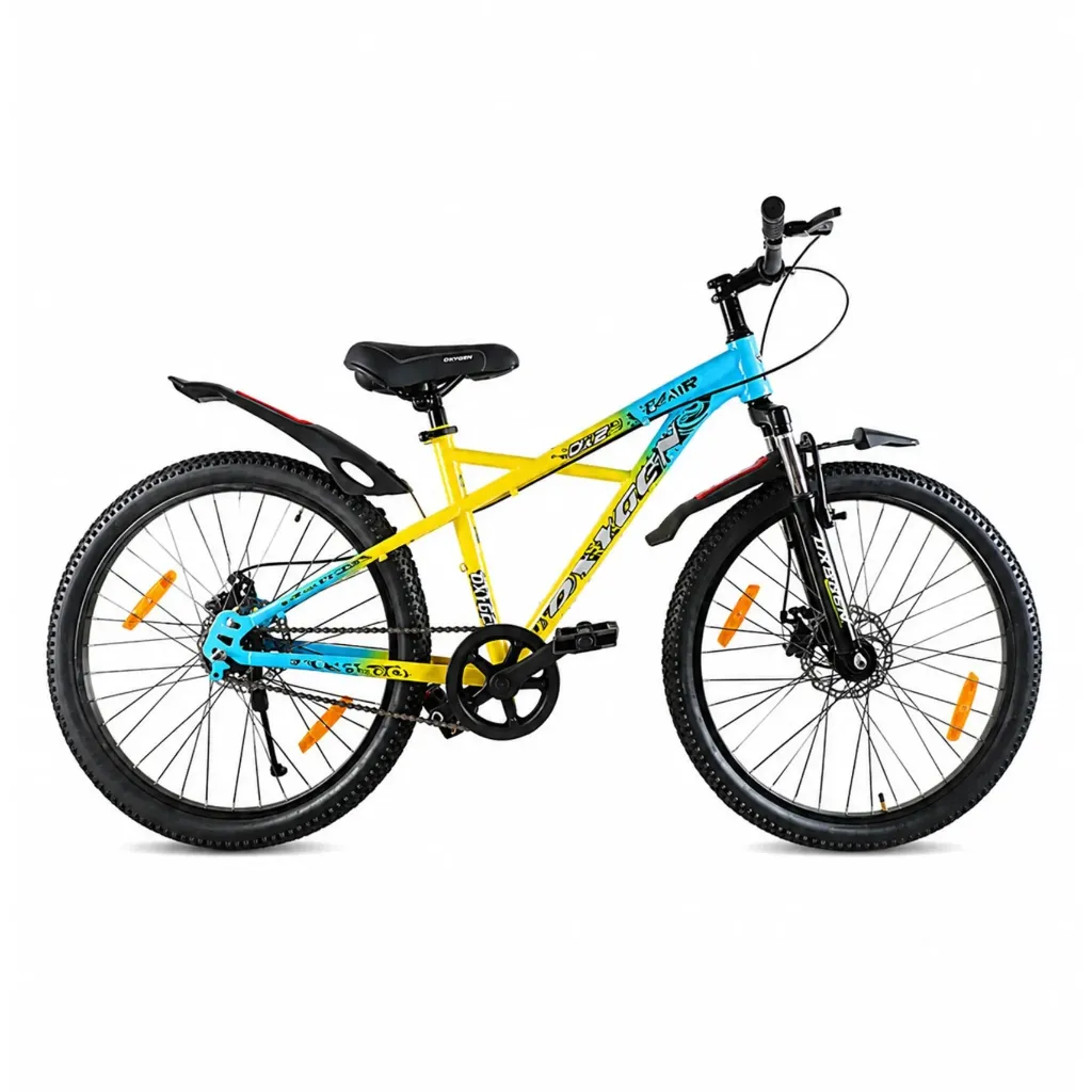 Oxygen OX2 Suspension Fork Strong Grip Single Speed Adult Bicycle 26 Inch with Dual Disc Brakes & Comfort Seat Cycle (Yellow-Red)