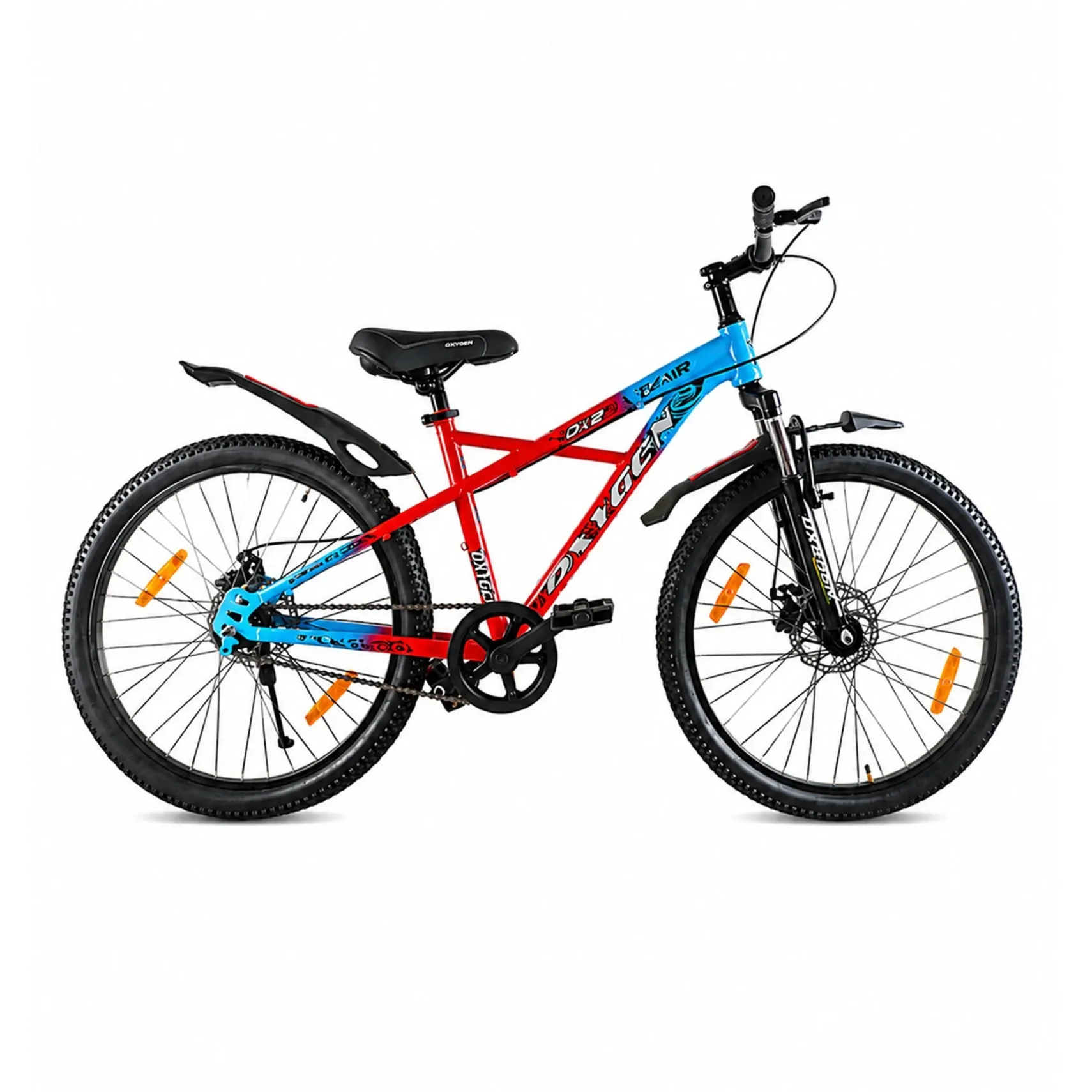Oxygen OX2 Suspension Fork Strong Grip Single Speed Adult Bicycle 26 Inch with Dual Disc Brakes & Comfort Seat Cycle (Blue-Red)