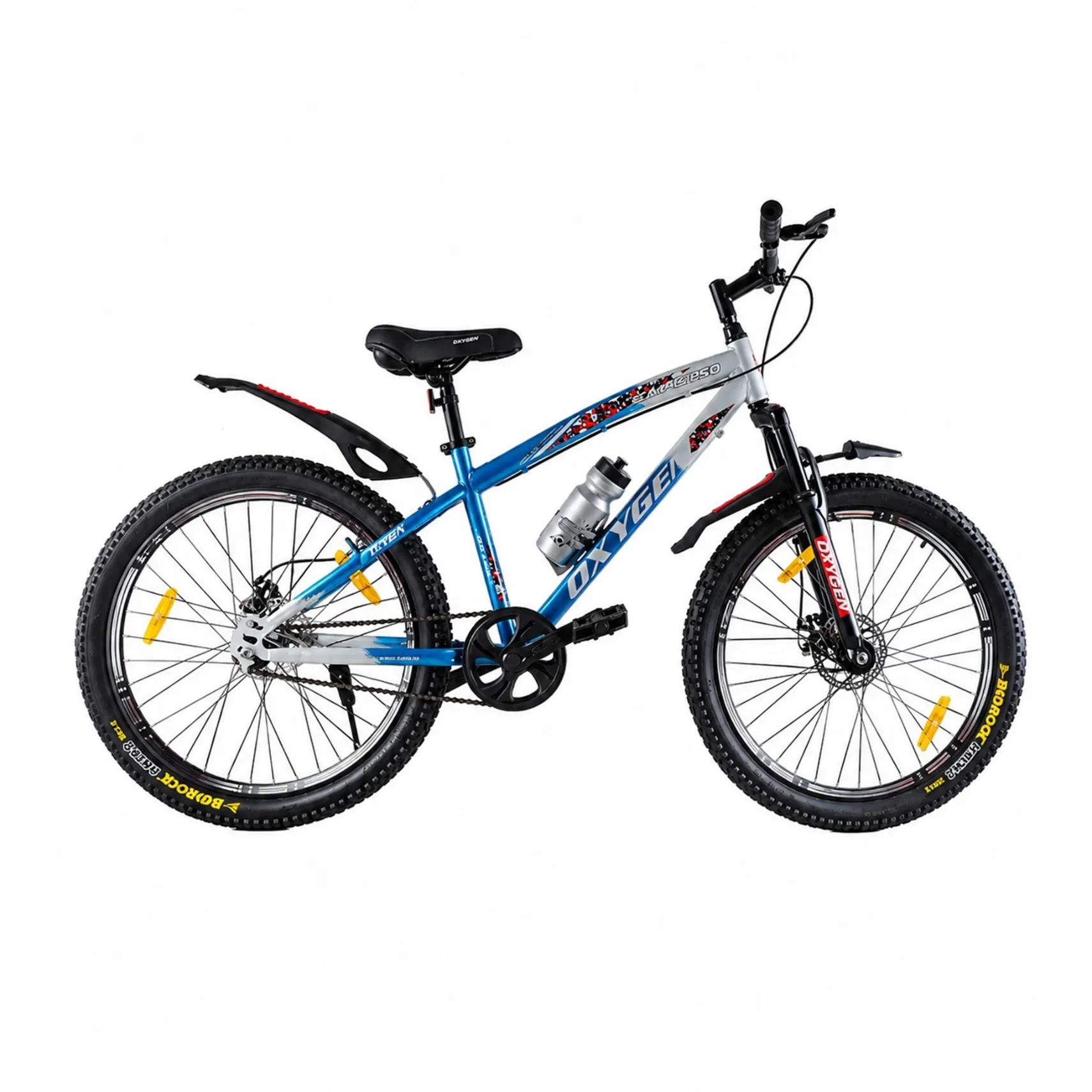 Oxygen Calypso Front Suspension with Mechanical Disc Brakes Adult Bicycle 26T in Double Wall Alloy Rims (Blue-Silver)