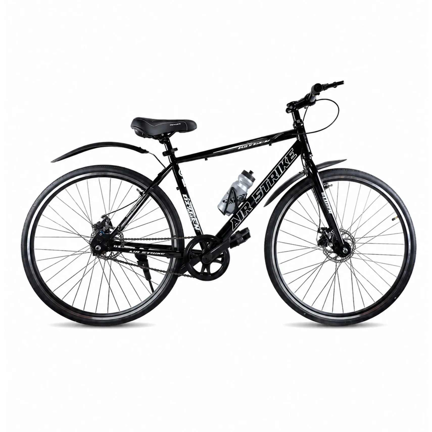 Oxygen Airstrike Double Wall Alloy Rims 700C Hi-Tensile Steel Frame with ICR, 28T Adult Bicycle with Disc or V-Brakes for Multi & Single Speed (Black-White)