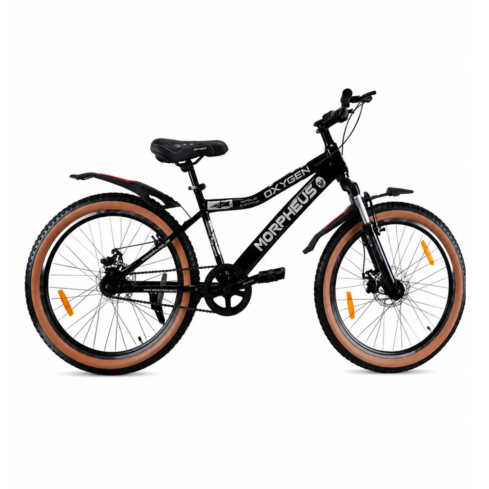Oxygen Morpheus Suspension/Rigid Fork Steel Frame 26 Inch Adjustable PU Seat Adult Cycle with Disc or V Brake for Multi Speed (Black-Silver)
