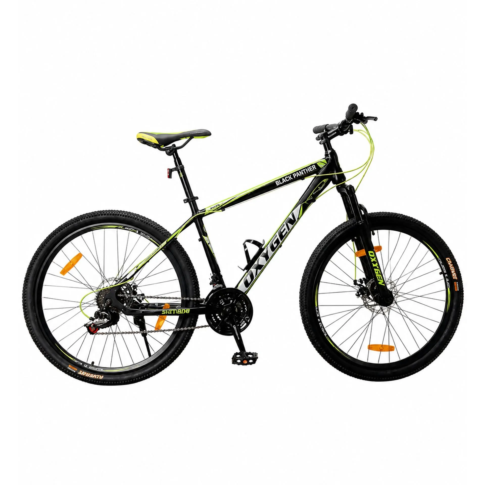 Oxygen Black Panther High Precision Bearings Front Suspension Steel Frame Speed Cycle 26T in Shimano Gear System (Black-Green)