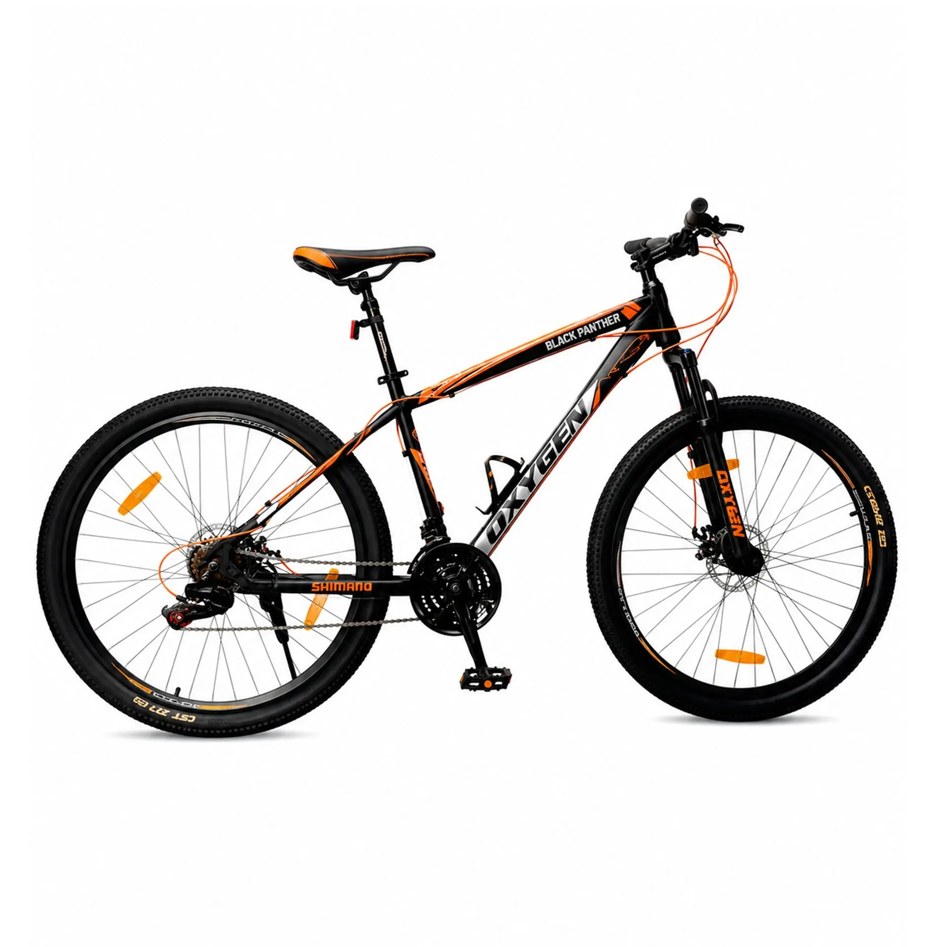 Oxygen Black Panther High Precision Bearings Front Suspension Steel Frame Speed Cycle 26T in Shimano Gear System (Black-Orange)