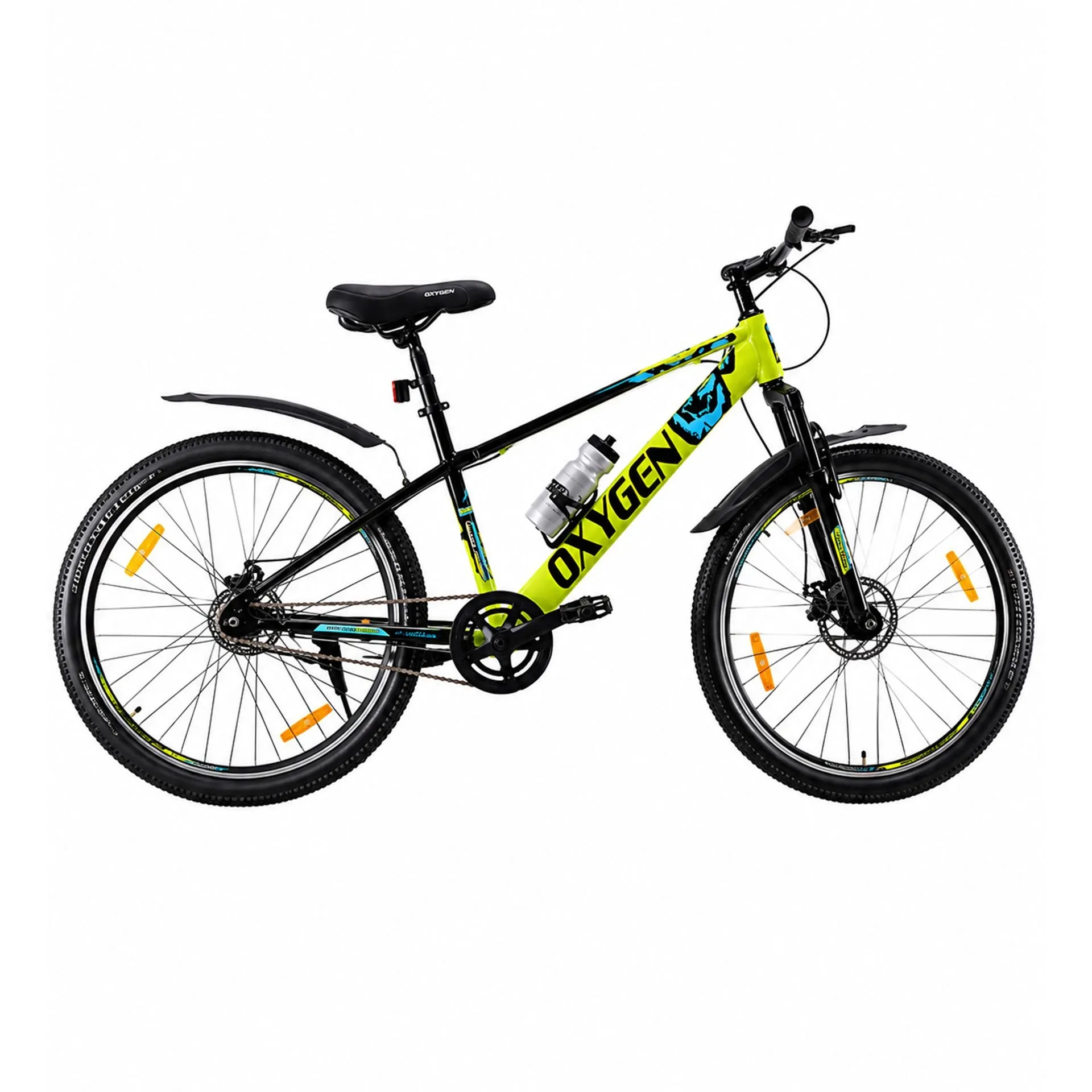 Oxygen Chrysler Suspension Fork Steel Frame MTB Adult Bicycle 26 Inch with Disc Brake Bike & Alloy Rims (Yellow-Black)
