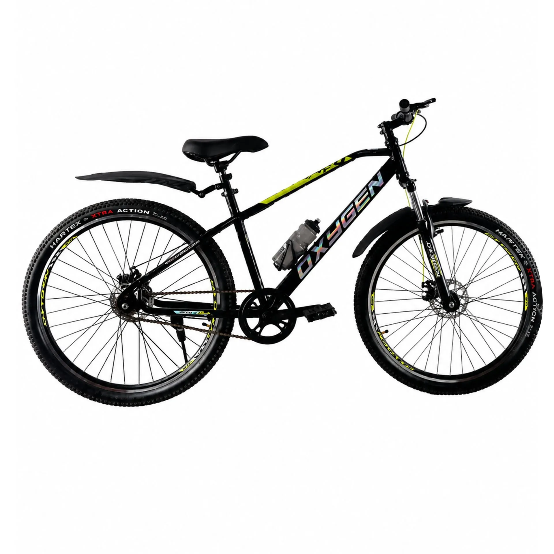 Oxygen Irony Dual Disc Brakes Single Speed Adult Bicycle 26T with Lightweight Steel Frame & Suspension Fork (Black-Yellow)