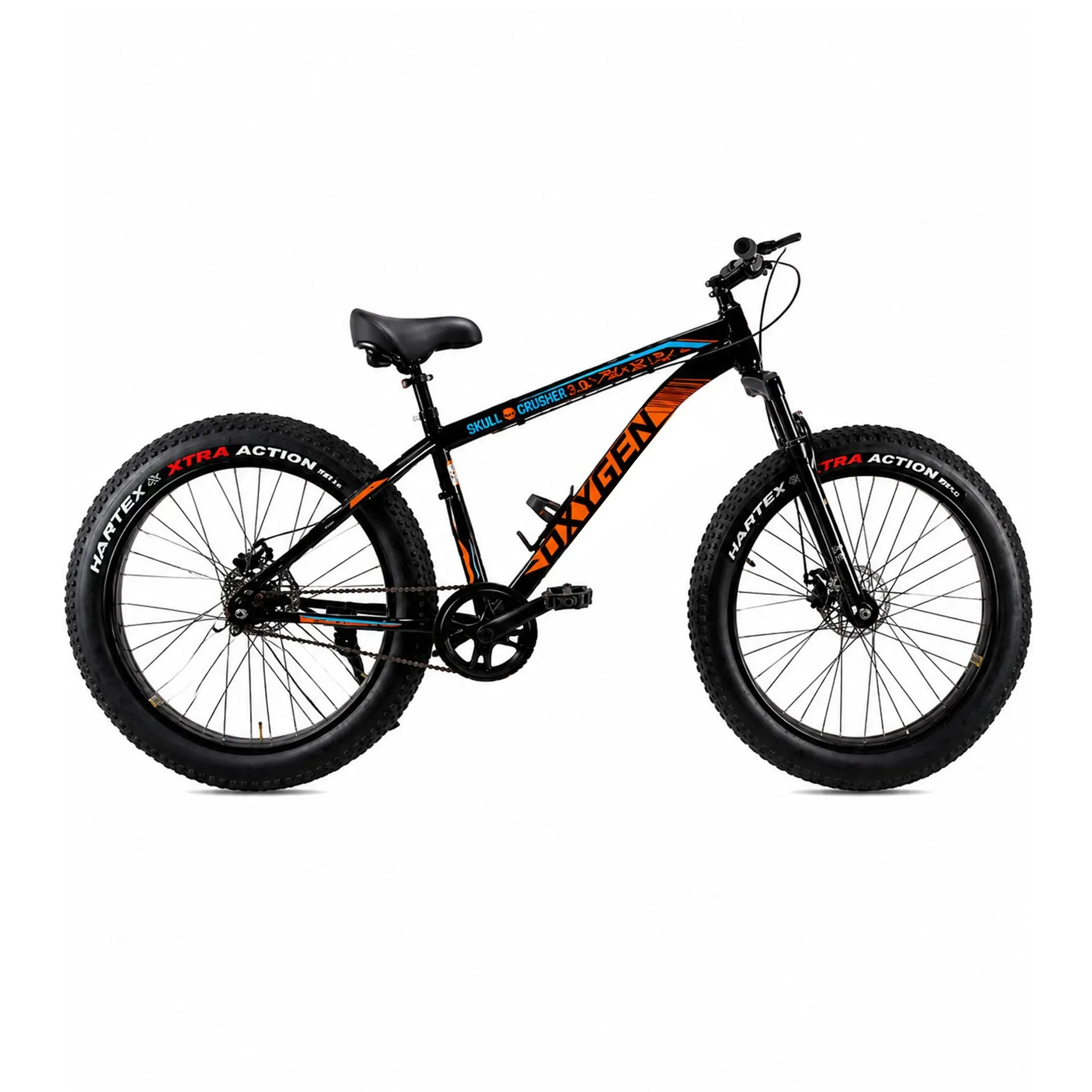 Oxygen Skull Crusher Dual Disc Brakes 26x4.0 Steel Frame Fat Adult Bicycle with Suspension Fork (Black-Orange)