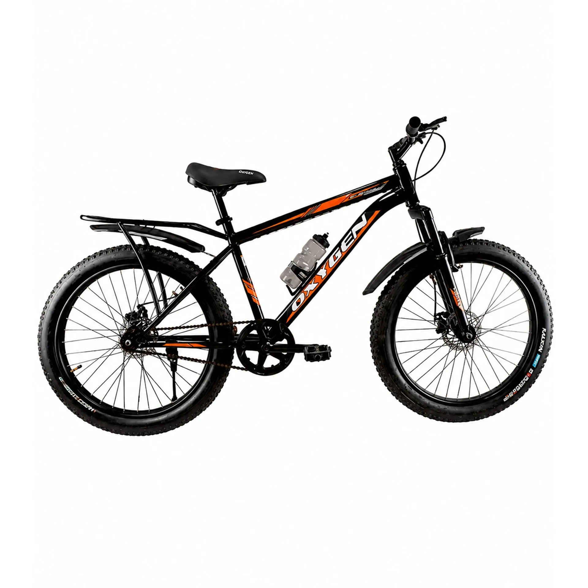 Oxygen Burgman Suspension Fork Low Height Steel Frame Adult Bicycle 26T Single Speed with Mechanical Disc Brakes & Alloy Rims (Black-Orange)