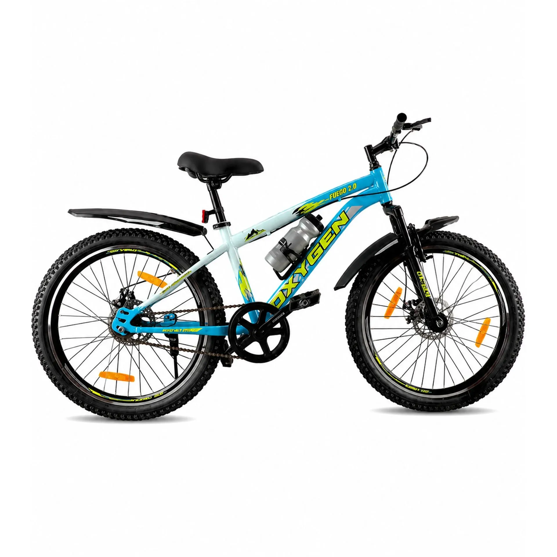 Oxygen Fuego Suspension or Rigid Fork with Disc Brake 26 Inch Steel Frame Cycle for Adults (Aqua-Blue)