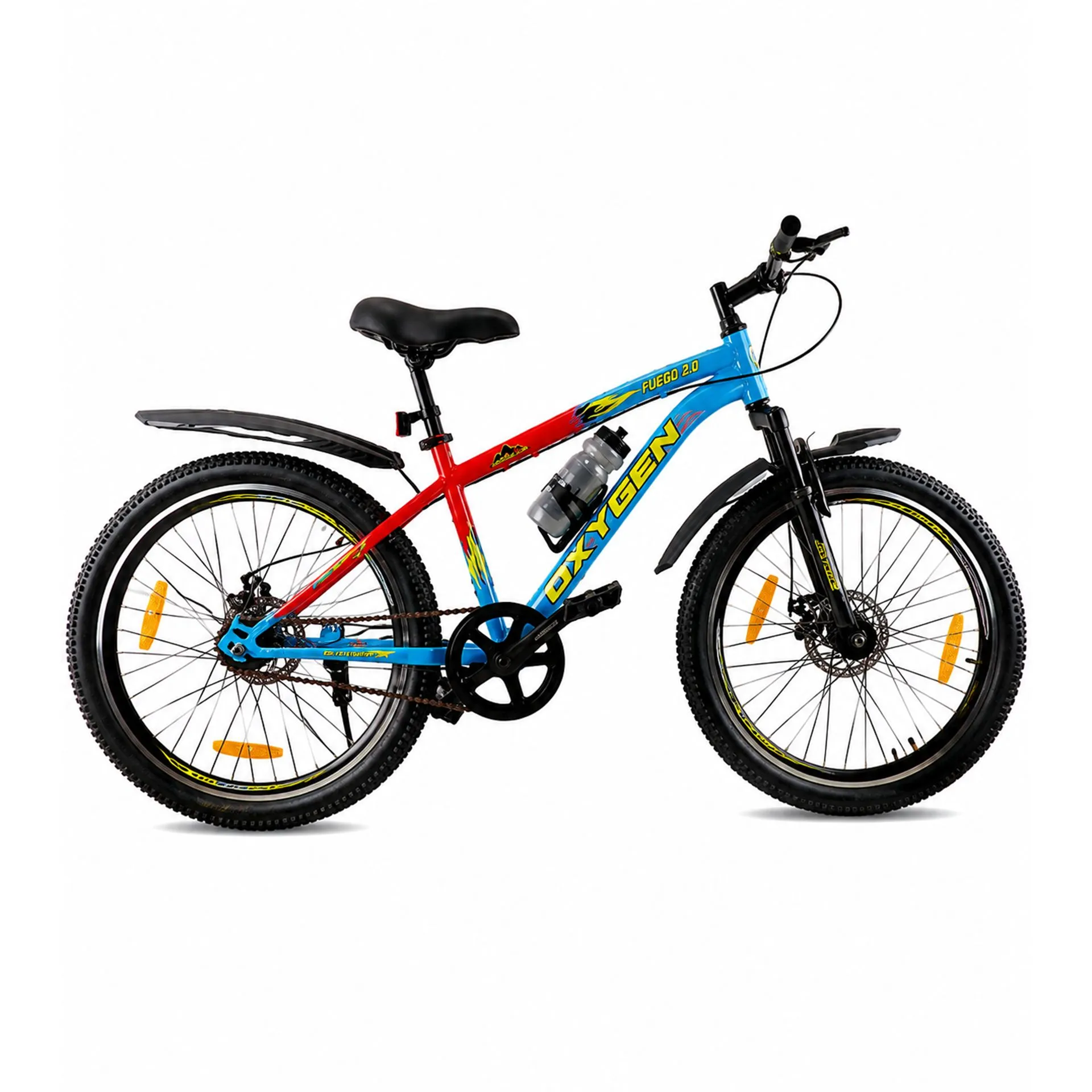 Oxygen Fuego Suspension or Rigid Fork with Disc Brake 26 Inch Steel Frame Cycle for Adults (Red-Blue)