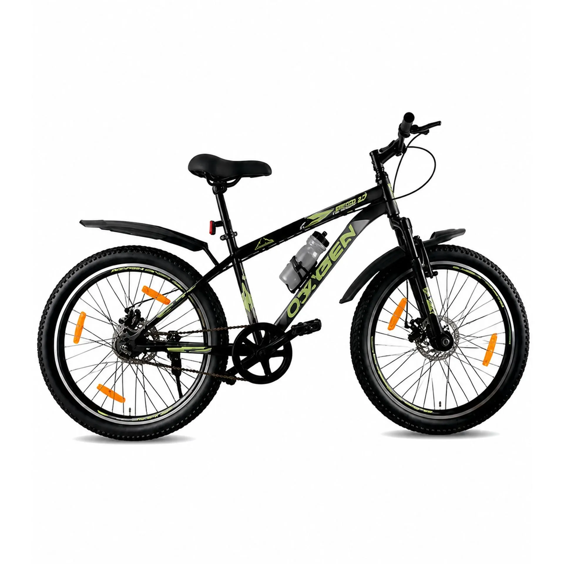 Oxygen Fuego Suspension or Rigid Fork with Disc Brake 26 Inch Steel Frame Cycle for Adults (Black-Green)