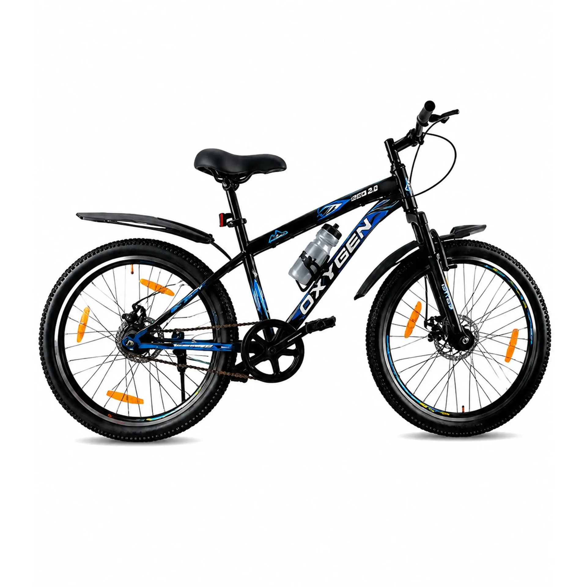 Oxygen Fuego Suspension or Rigid Fork with Disc Brake 26 Inch Steel Frame Cycle for Adults (Black-Blue)