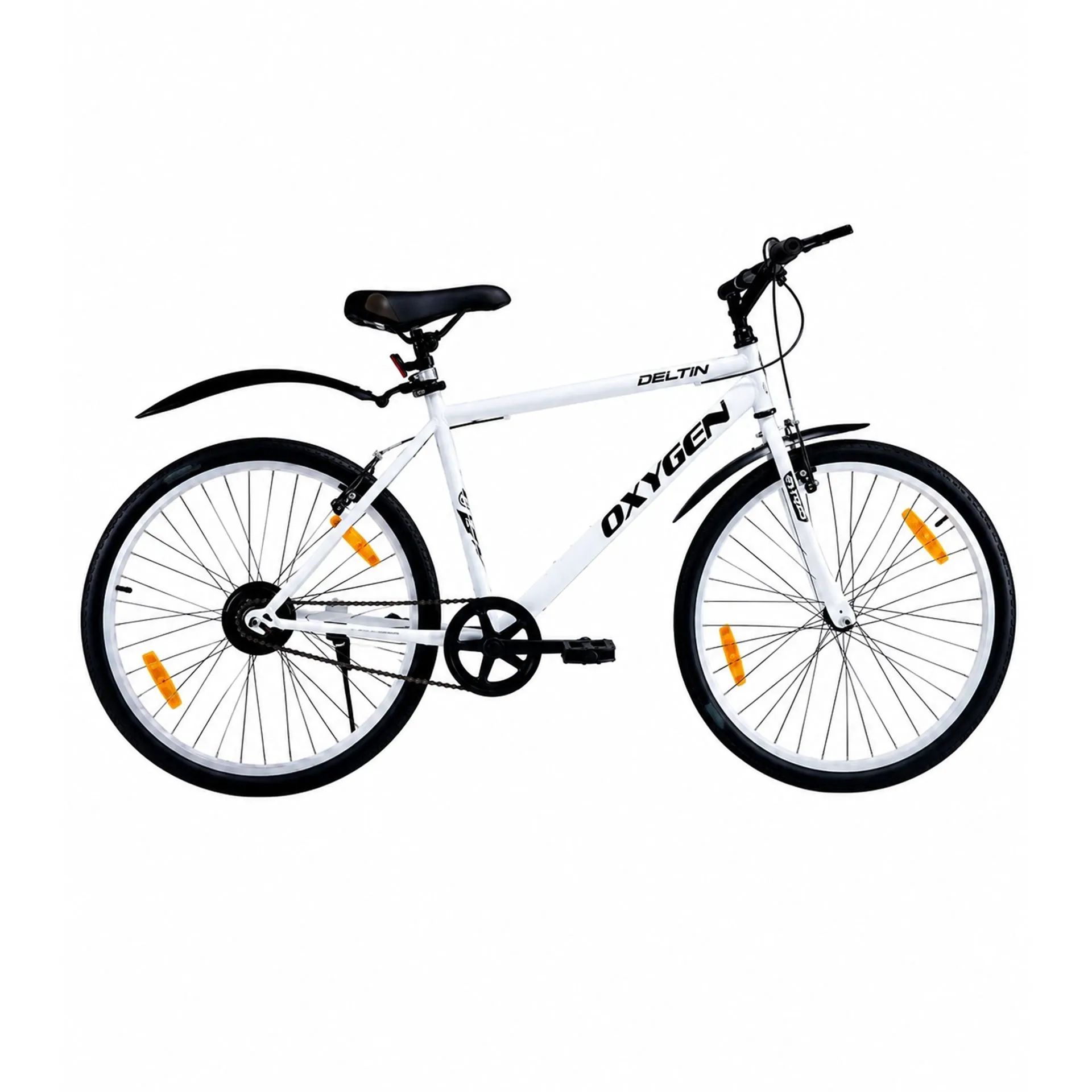 Oxygen Deltin Single Speed Steel Frame &  V-Brakes 26 Inch Adult Bicycle with Durable Rims & PU Padded Seat (White)
