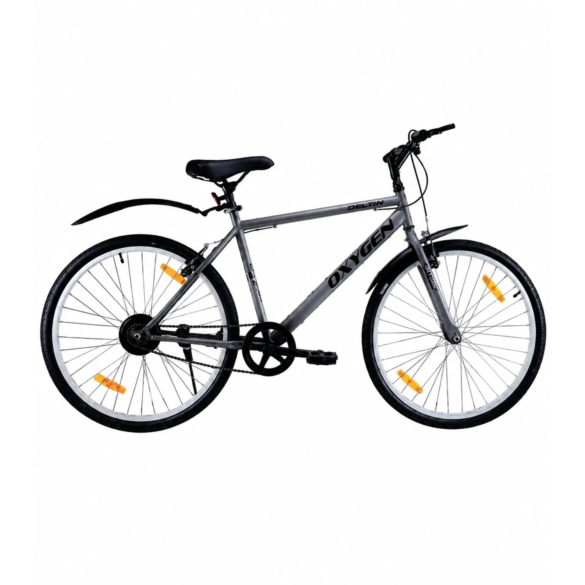 Oxygen Deltin Single Speed Steel Frame &  V-Brakes 26 Inch Adult Bicycle with Durable Rims & PU Padded Seat (Grey)