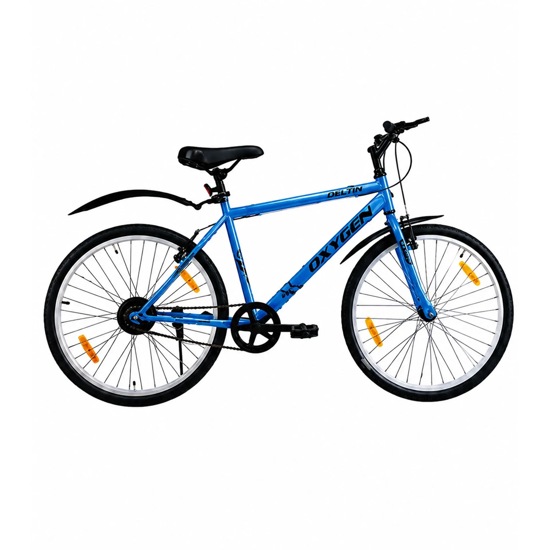 Oxygen Deltin Single Speed Steel Frame &  V-Brakes 26 Inch Adult Bicycle with Durable Rims & PU Padded Seat (Sparkel Blue)