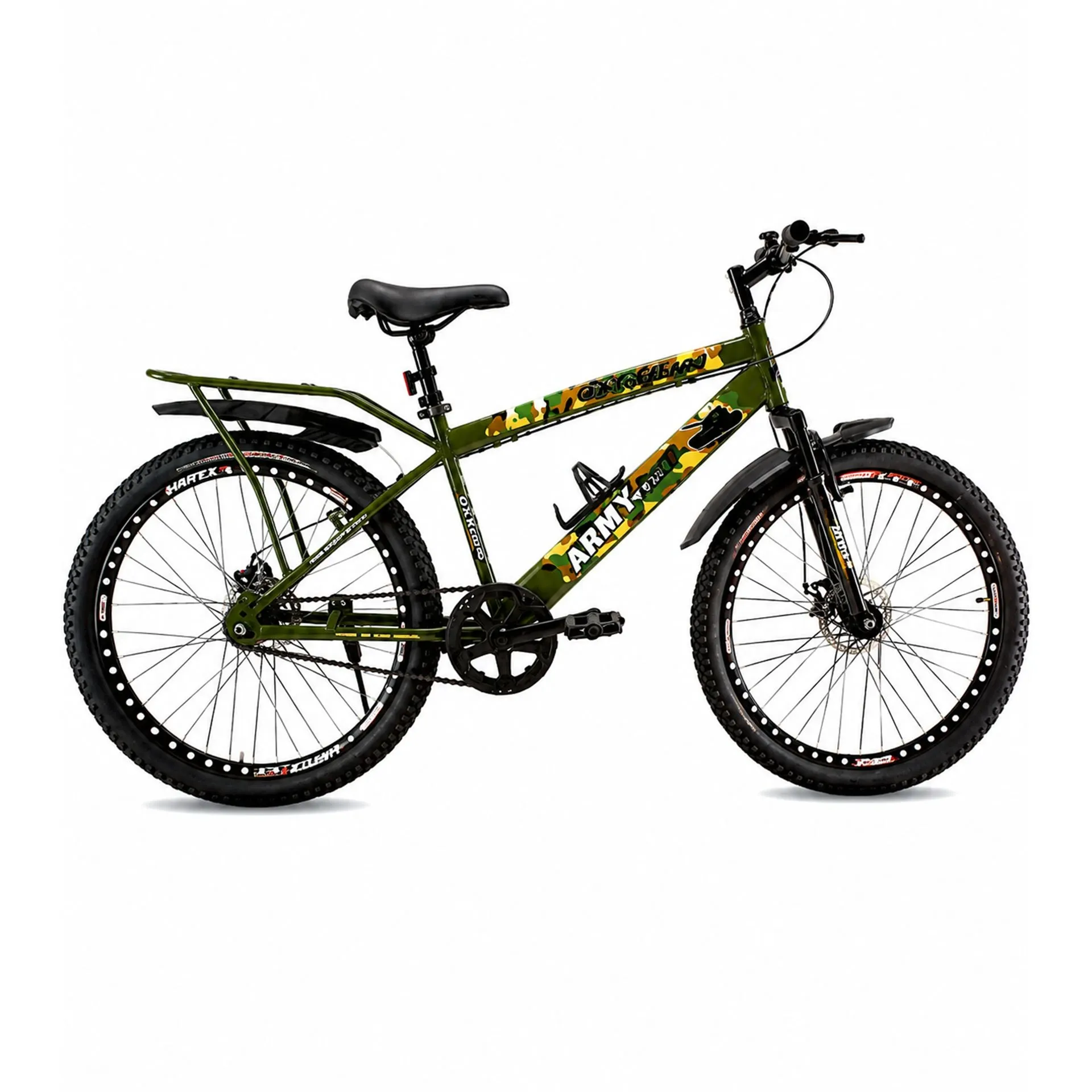 Oxygen Army Tank Soft PU Padded SeatSteel Frame Single Speed Adult Bicycle 26 Inch with Front Suspension & Durable Rims (Army Green)