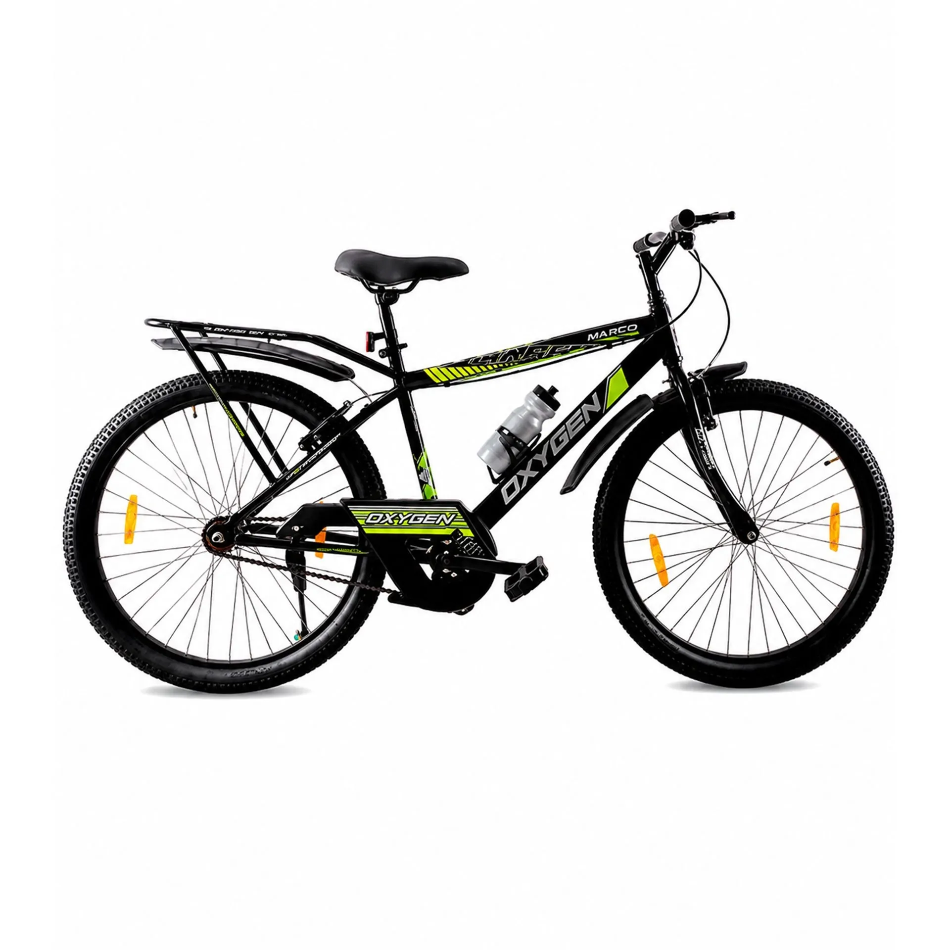 Oxygen Macro IBC Steel Frame V/Disc Brake Adult Bike 26T with Integrated Carrier & Front Suspension (Black-Green)