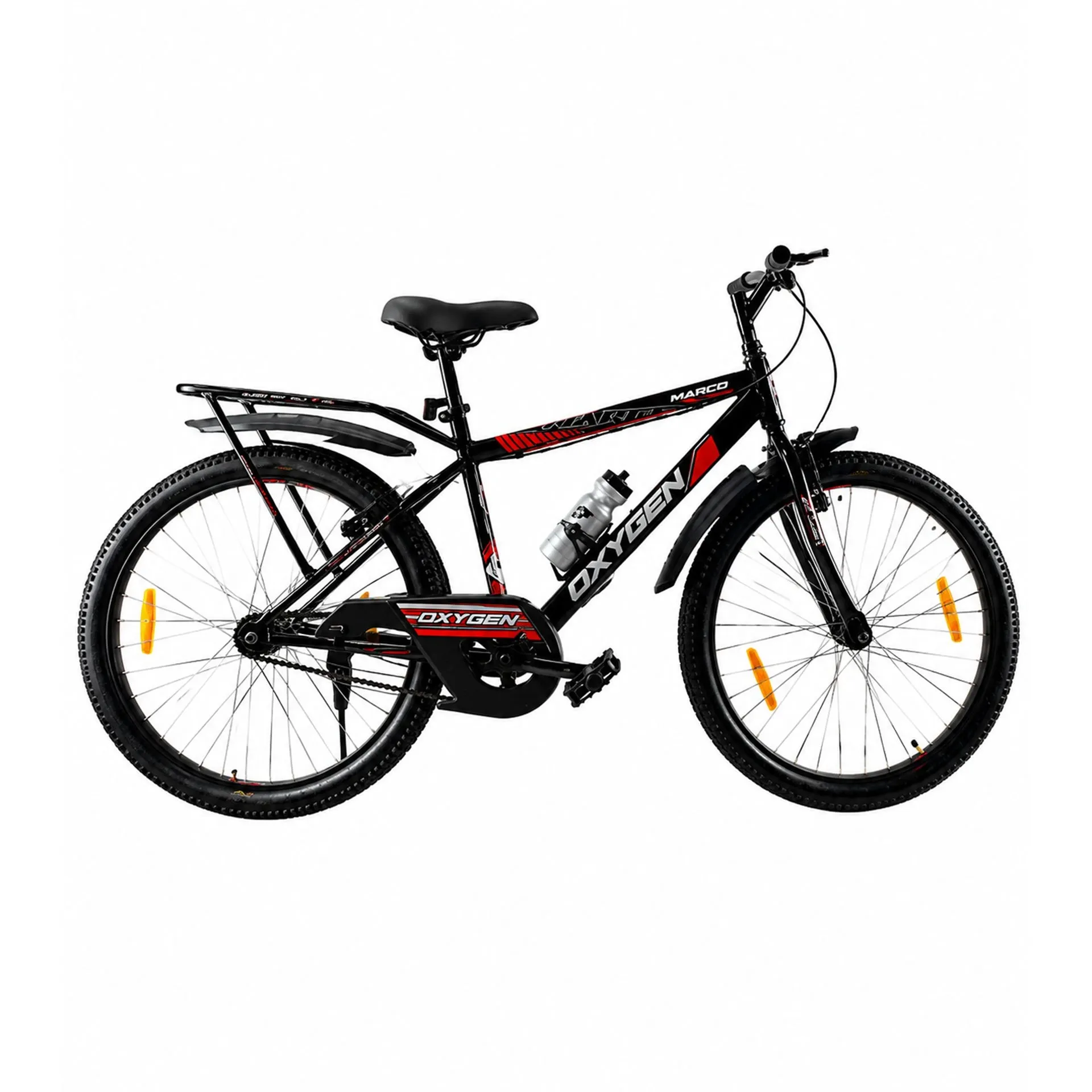 Oxygen Macro IBC Steel Frame V/Disc Brake Adult Bike 26T with Integrated Carrier & Front Suspension (Black-Red)