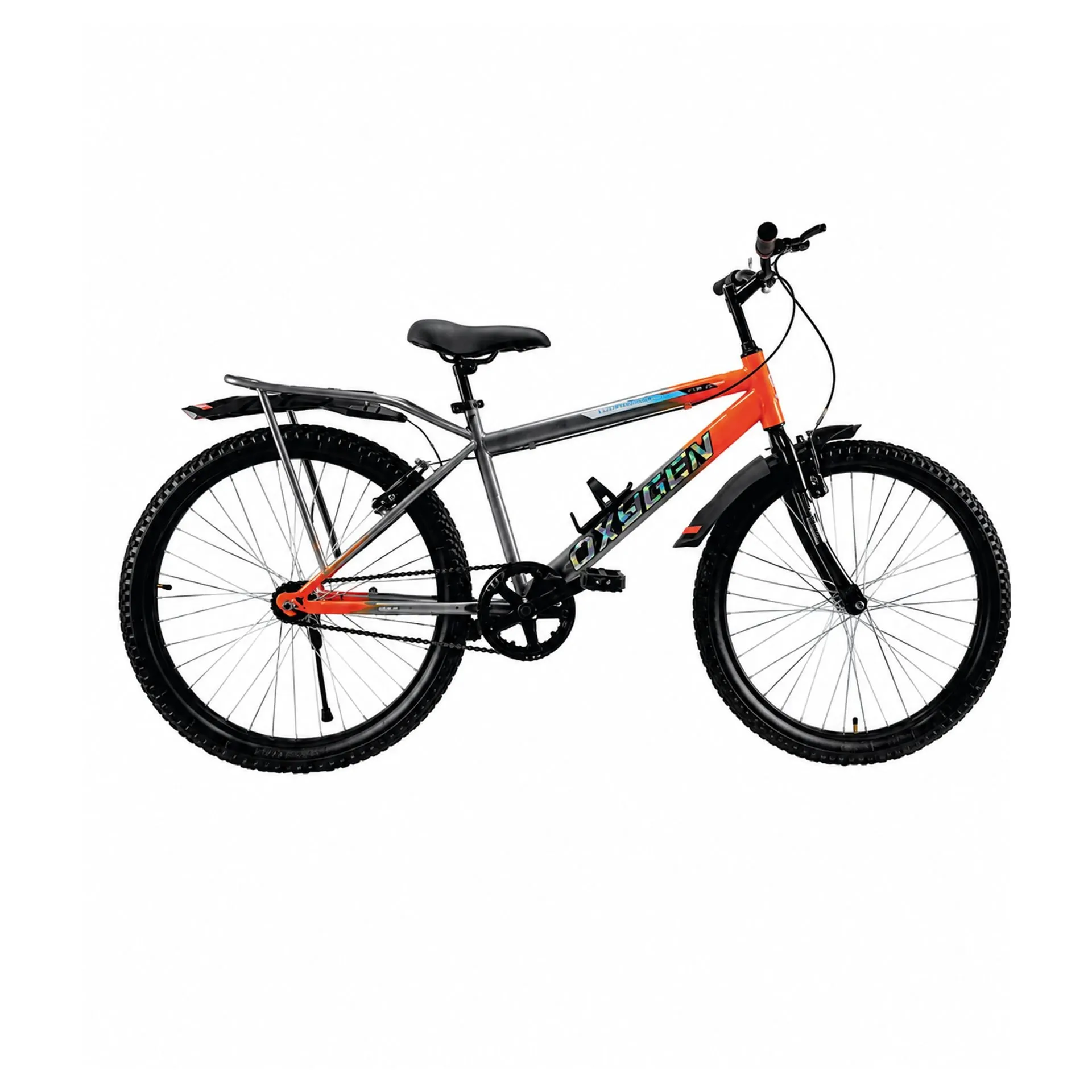 Oxygen Ultimate Pro Front Suspension Steel Frame MTB Style & Dual Brake Option Adult Bike 26T with Rust-Free Rims & Adjustable Seat (Grey-Orange)