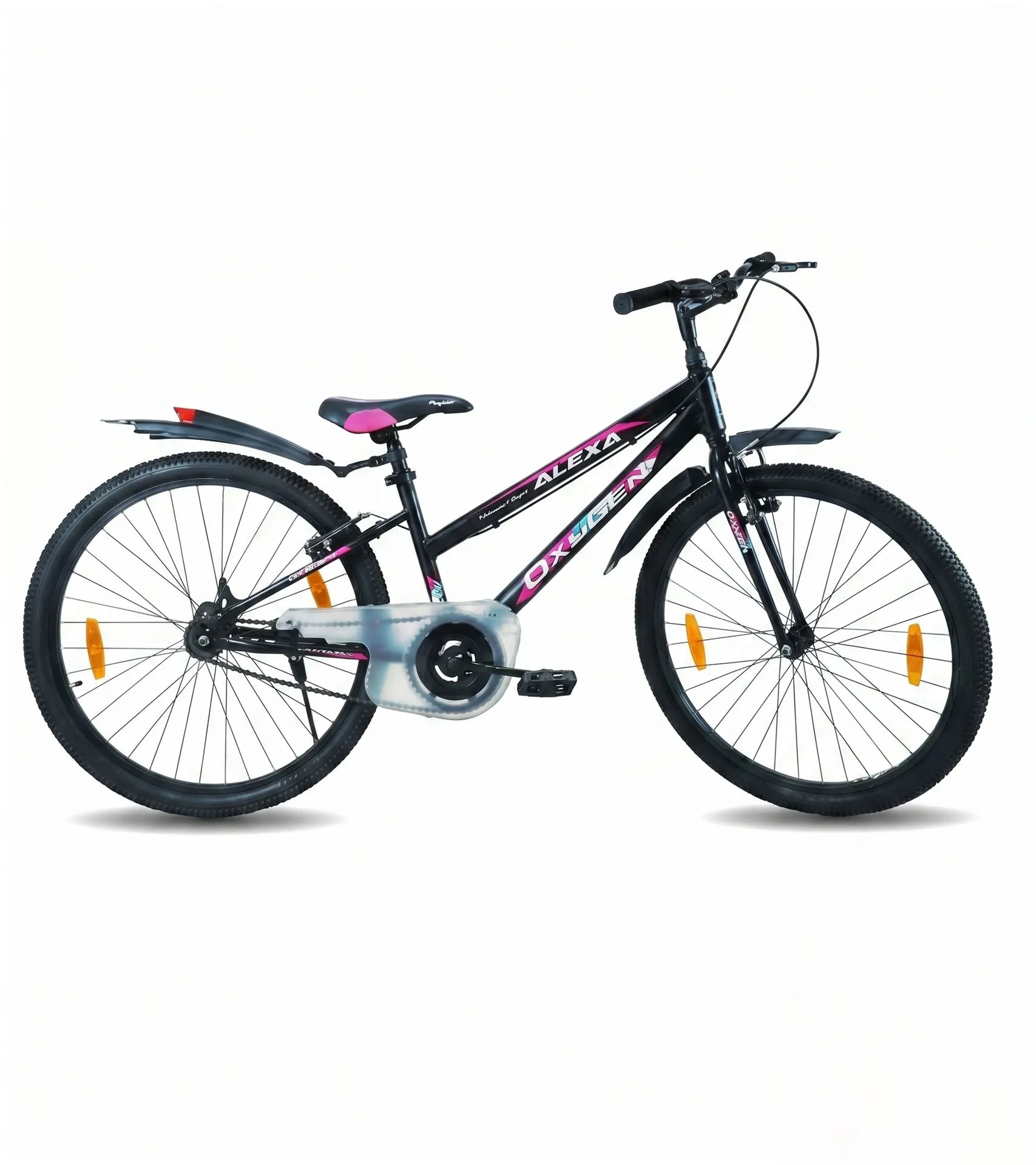 Oxygen Alexa Low Frame Design & Adjustable Handle Easy Ride Adult Bike 26T with Rigid Fork  & Power V-Brakes (Black)