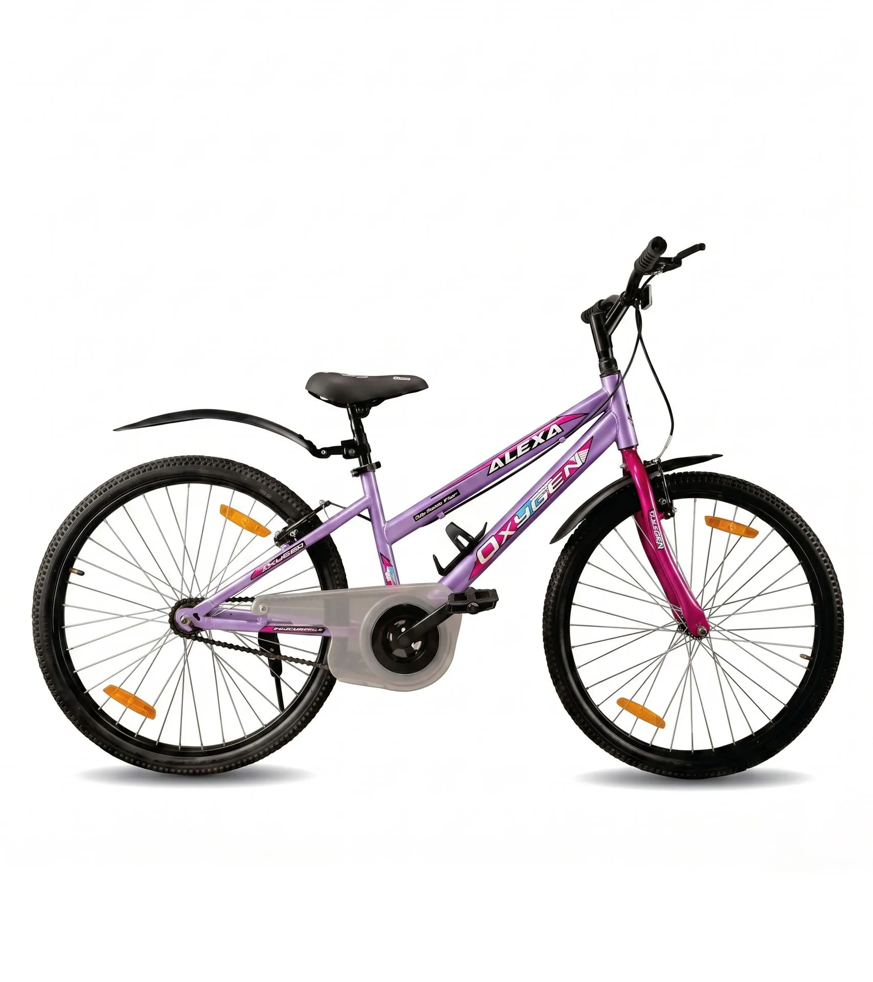 Oxygen Alexa Low Frame Design & Adjustable Handle Easy Ride Adult Bike 26T with Rigid Fork  & Power V-Brakes (Purple-Pink)