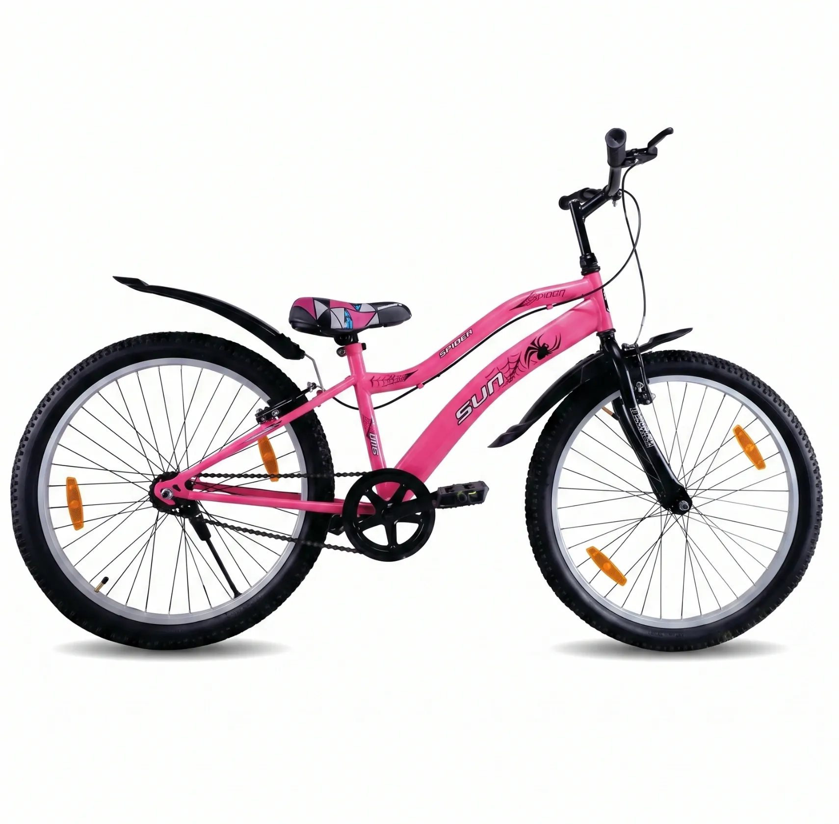 Oxygen Sunspider Steel Frame Rigid Fork, Comfortable Adjustable Seat 24T Adult Bike with Power V-Brakes & Lightweight Alloy Rims (Pink)