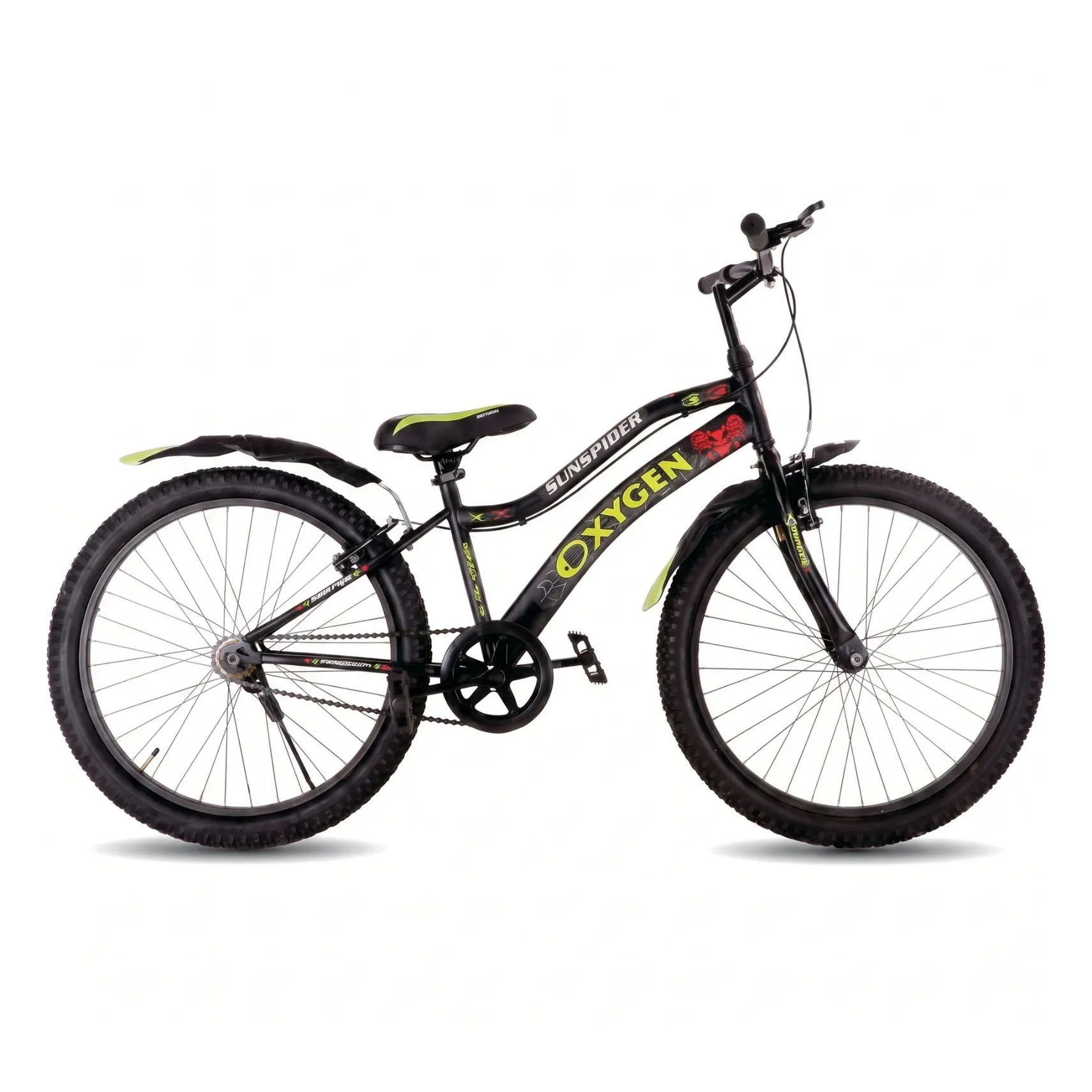 Oxygen Sunspider Steel Frame Rigid Fork, Comfortable Adjustable Seat 24T Adult Bike with Power V-Brakes & Lightweight Alloy Rims (Black)