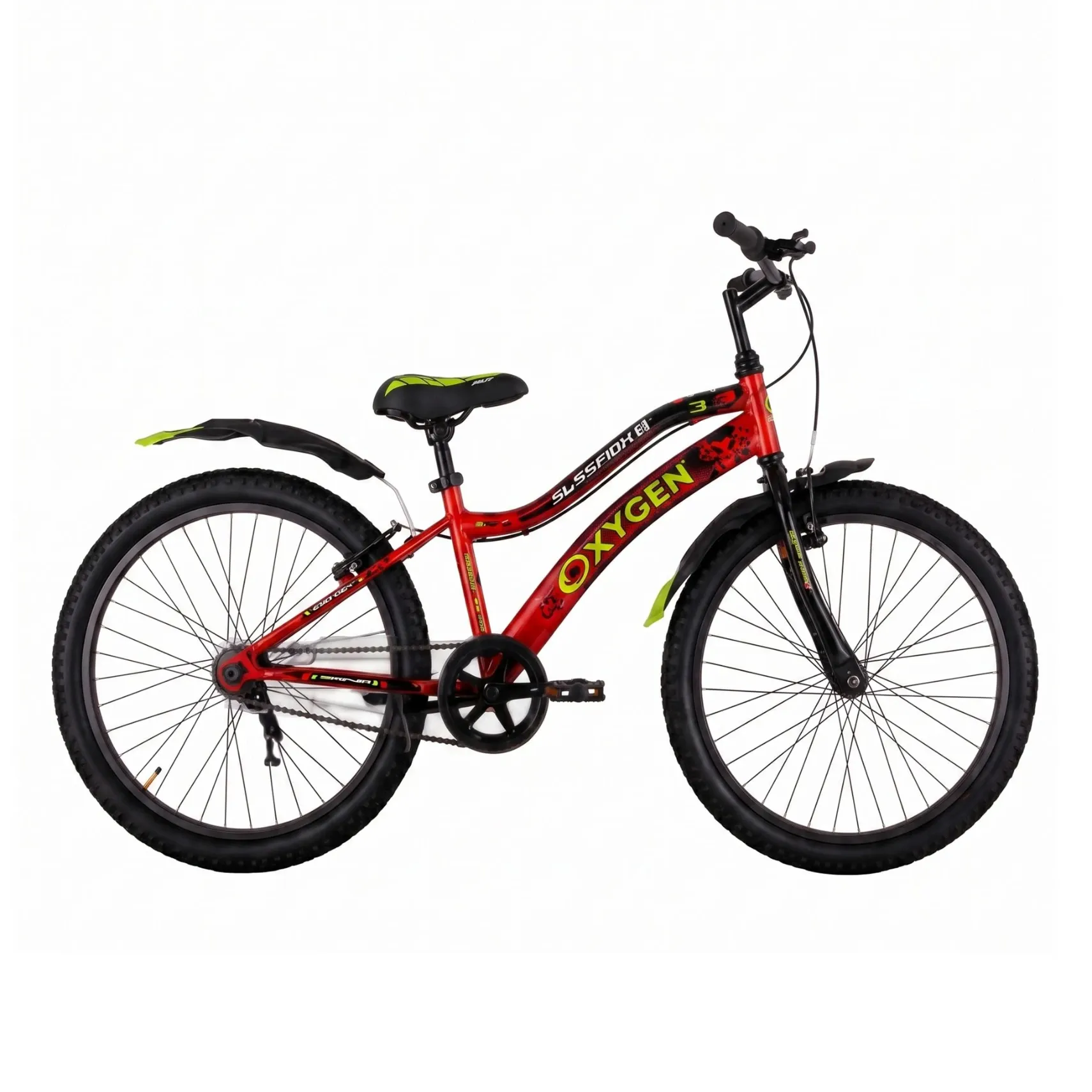 Oxygen Sunspider Steel Frame Rigid Fork, Comfortable Adjustable Seat 24T Adult Bike with Power V-Brakes & Lightweight Alloy Rims (Red)