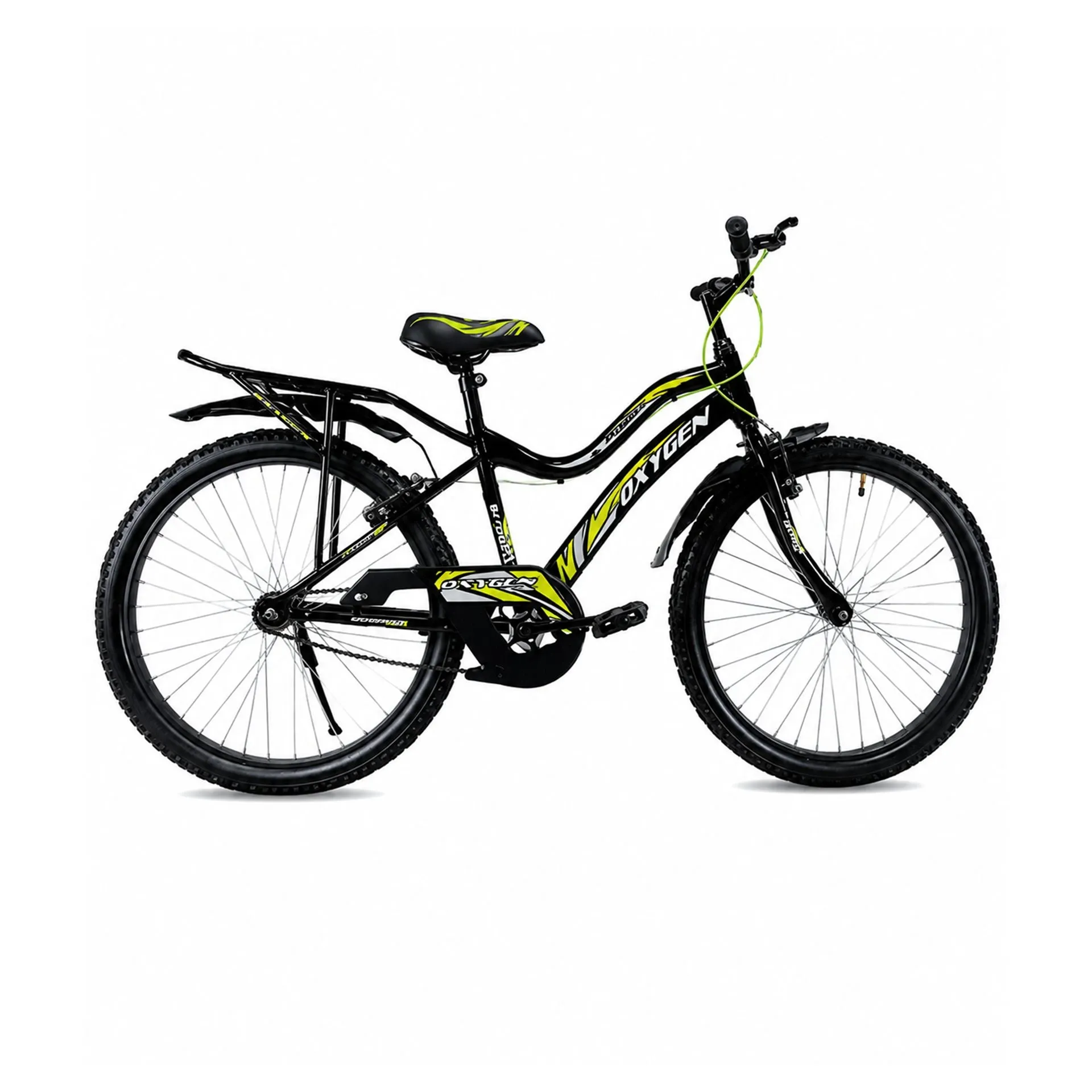 Oxygen Robot IBC Steel Frame Power V-Brakes Adult Bicycle 26T Single Speed with Integrated Carrier & Adjustable Seat (Black-Green)