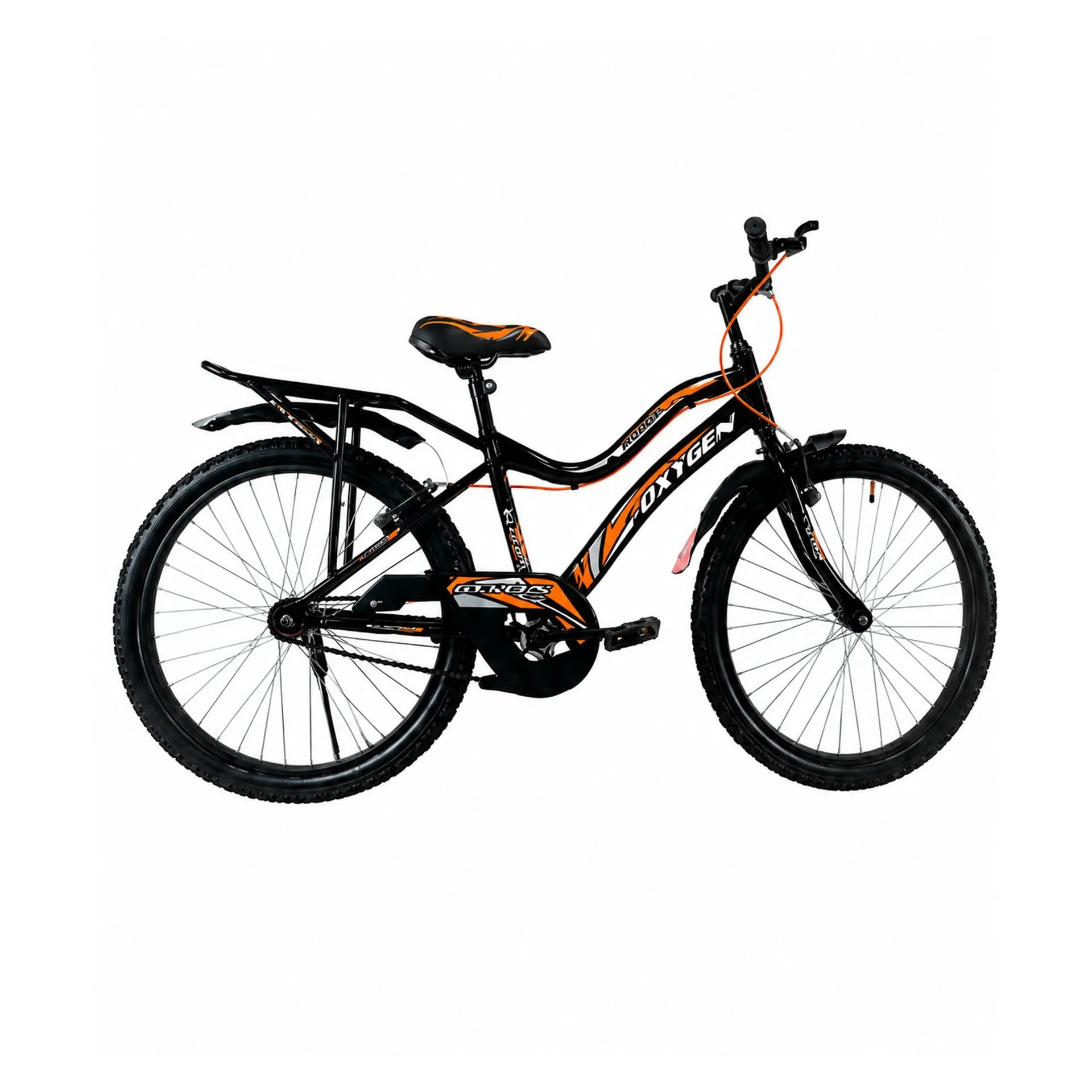 Oxygen Robot IBC Steel Frame Power V-Brakes Adult Bicycle 26T Single Speed with Integrated Carrier & Adjustable Seat (Black-Orange)