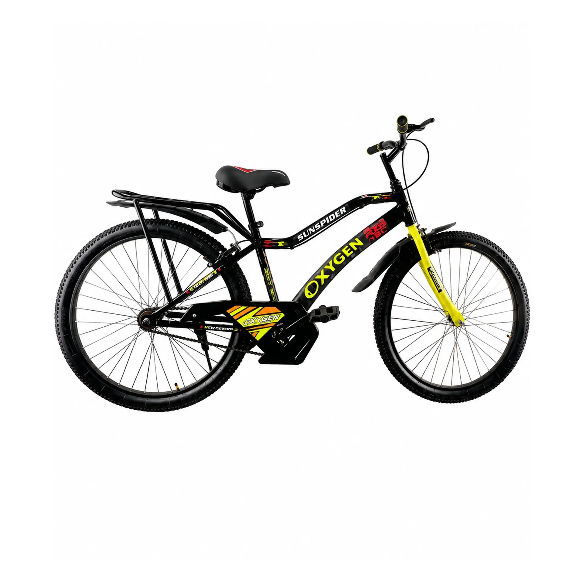 Oxygen Sunspider IBC Rigid Fork 26 Inch Cycle for Adults with Adjustable Handlebar & Single Speed Bike (Black-Yellow)