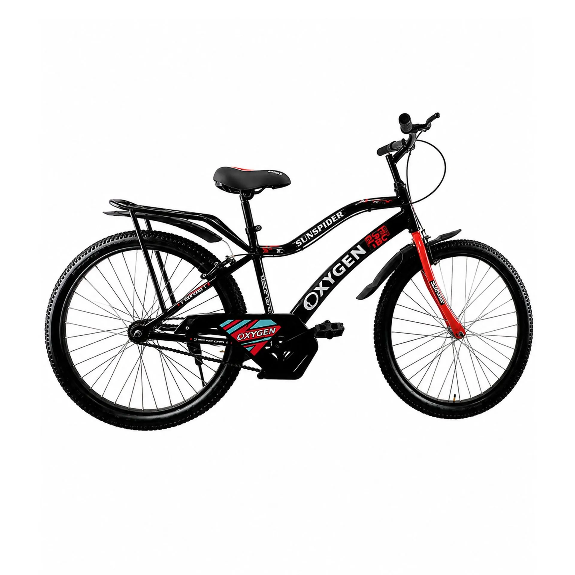 Oxygen Sunspider IBC Rigid Fork 26 Inch Cycle for Adults with Adjustable Handlebar & Single Speed Bike (Black-Red)