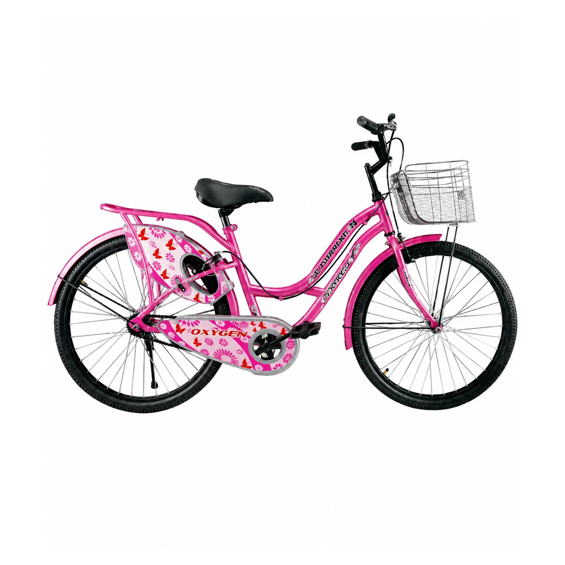 Oxygen Ladyrox Step-Through Frame Caliper Brake 26T Women Bicycle with Comfortable Cushioned Seat & Basket - Carrier (Pink)