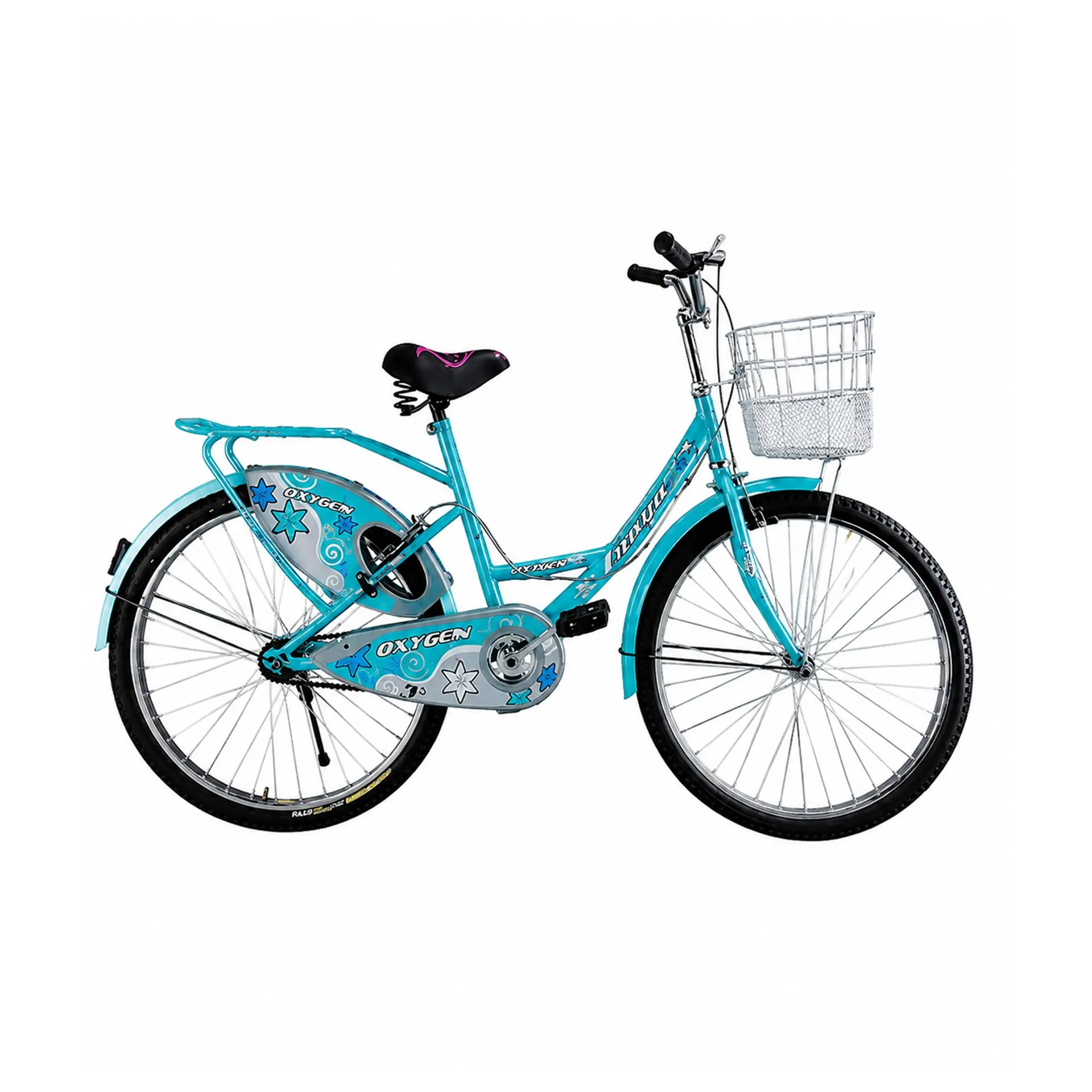 Oxygen Enaya Ladies Bicycle 26T Step-Through Steel Frame Rigid Fork Caliper Brakes with Basket Carrier Cushioned Seat (Arctic Green)