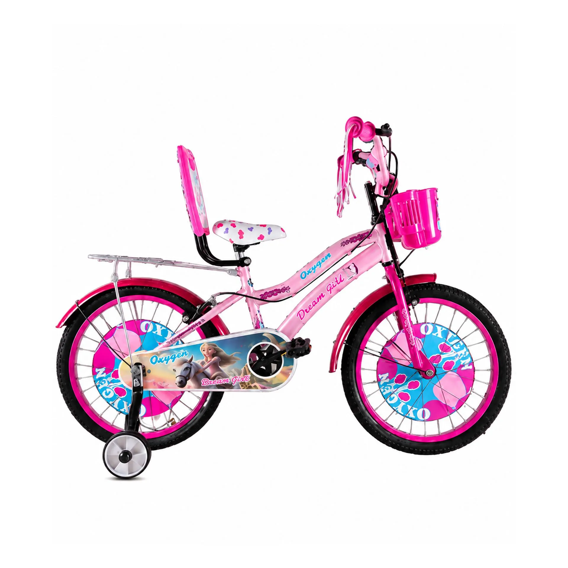 Oxygen Dream Girl Children Bicycle Steel Frame Rigid Fork Caliper Brake Stylish Color Rims Comfort Seat (Baby Pink)
