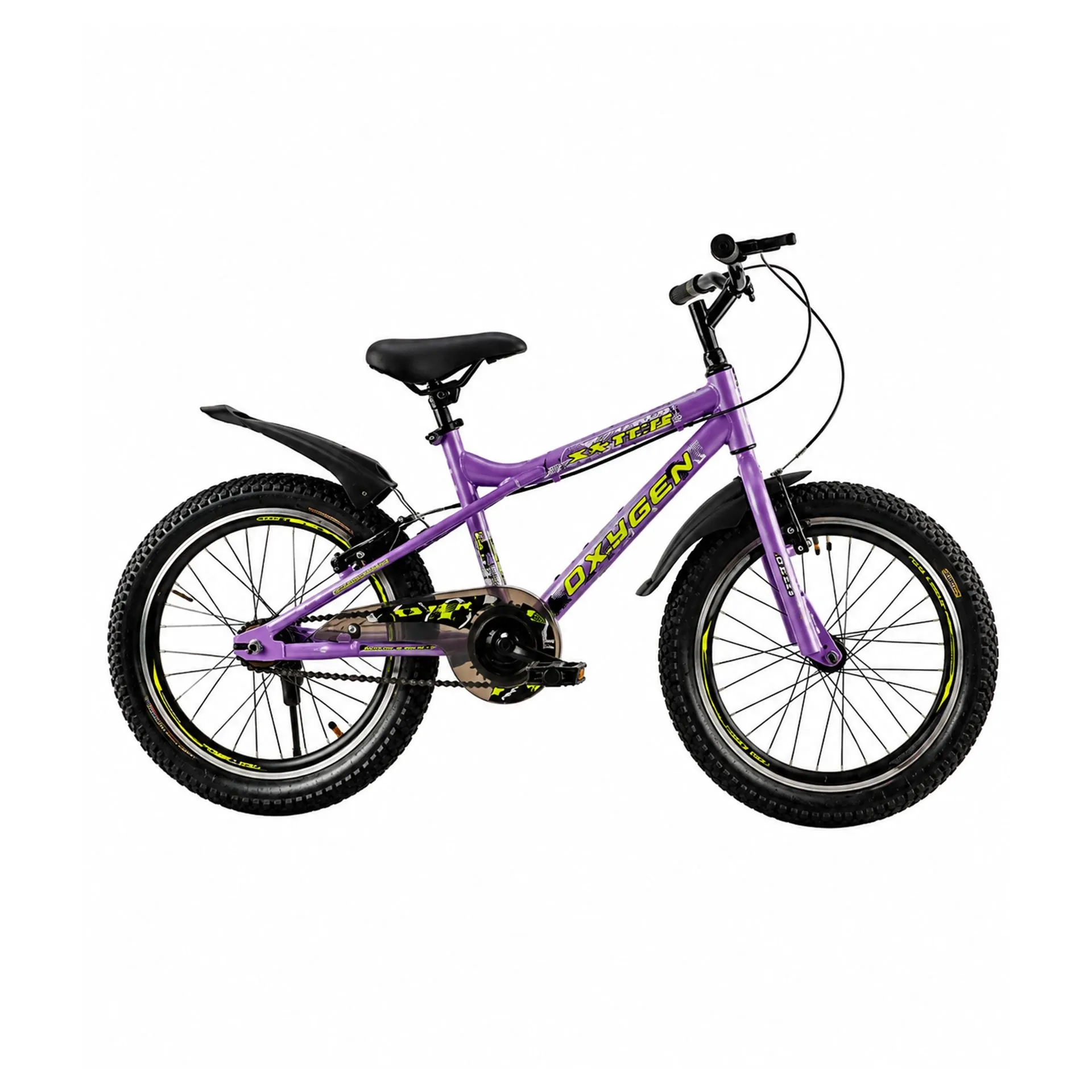 Oxygen Xster Children 20T Bicycle Steel Frame Rigid Fork Power V-Brakes Single Wall Rims Comfortable Adjustable Seat (Pink-Green)