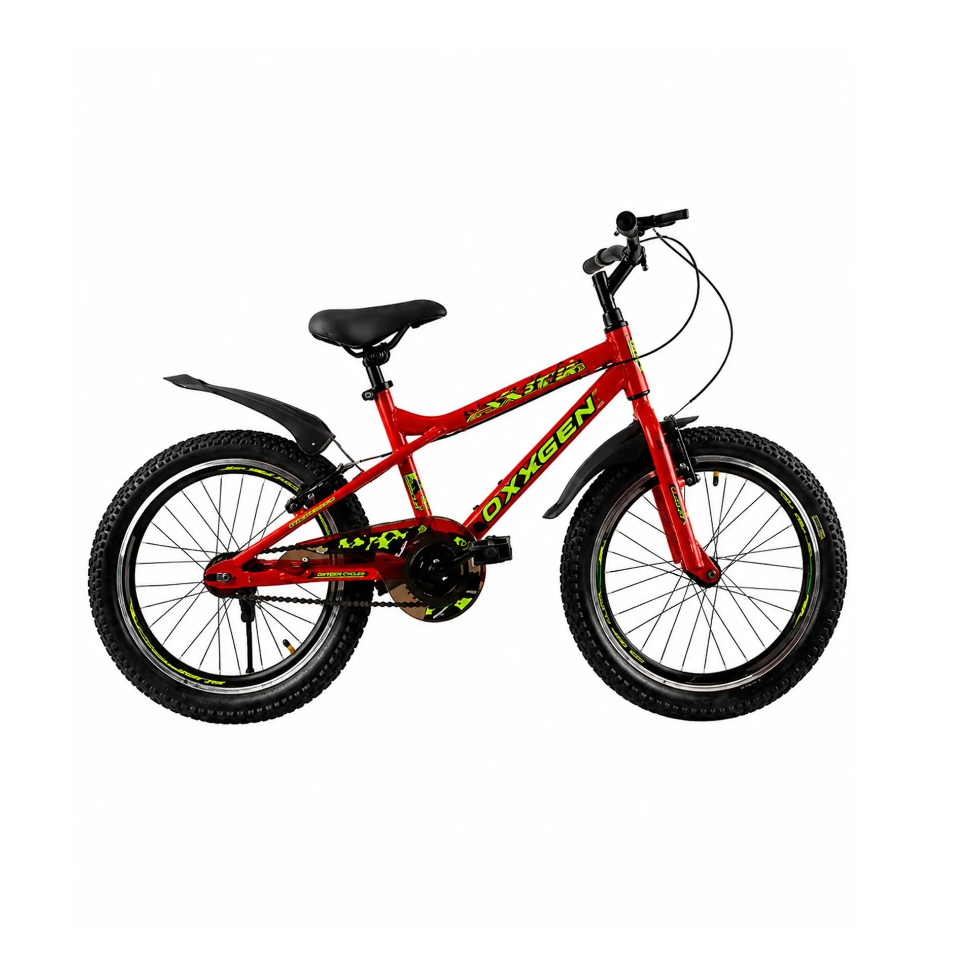 Oxygen Xster Children 20T Bicycle Steel Frame Rigid Fork Power V-Brakes Single Wall Rims Comfortable Adjustable Seatt (Red-Green)