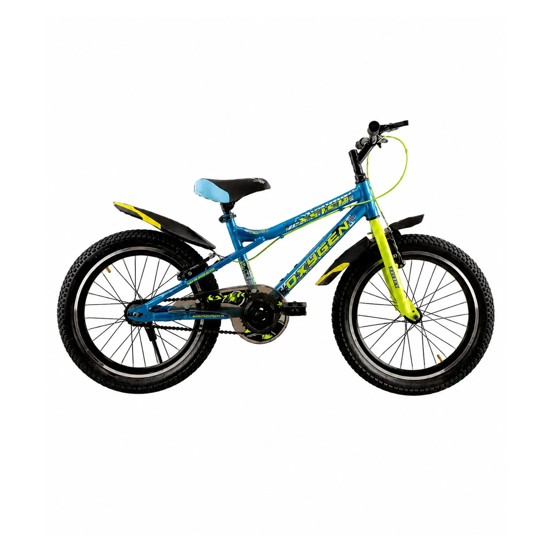 Oxygen Xster Children 20T Bicycle Steel Frame Rigid Fork Power V-Brakes Single Wall Rims Comfortable Adjustable Seat (Blue-Green)