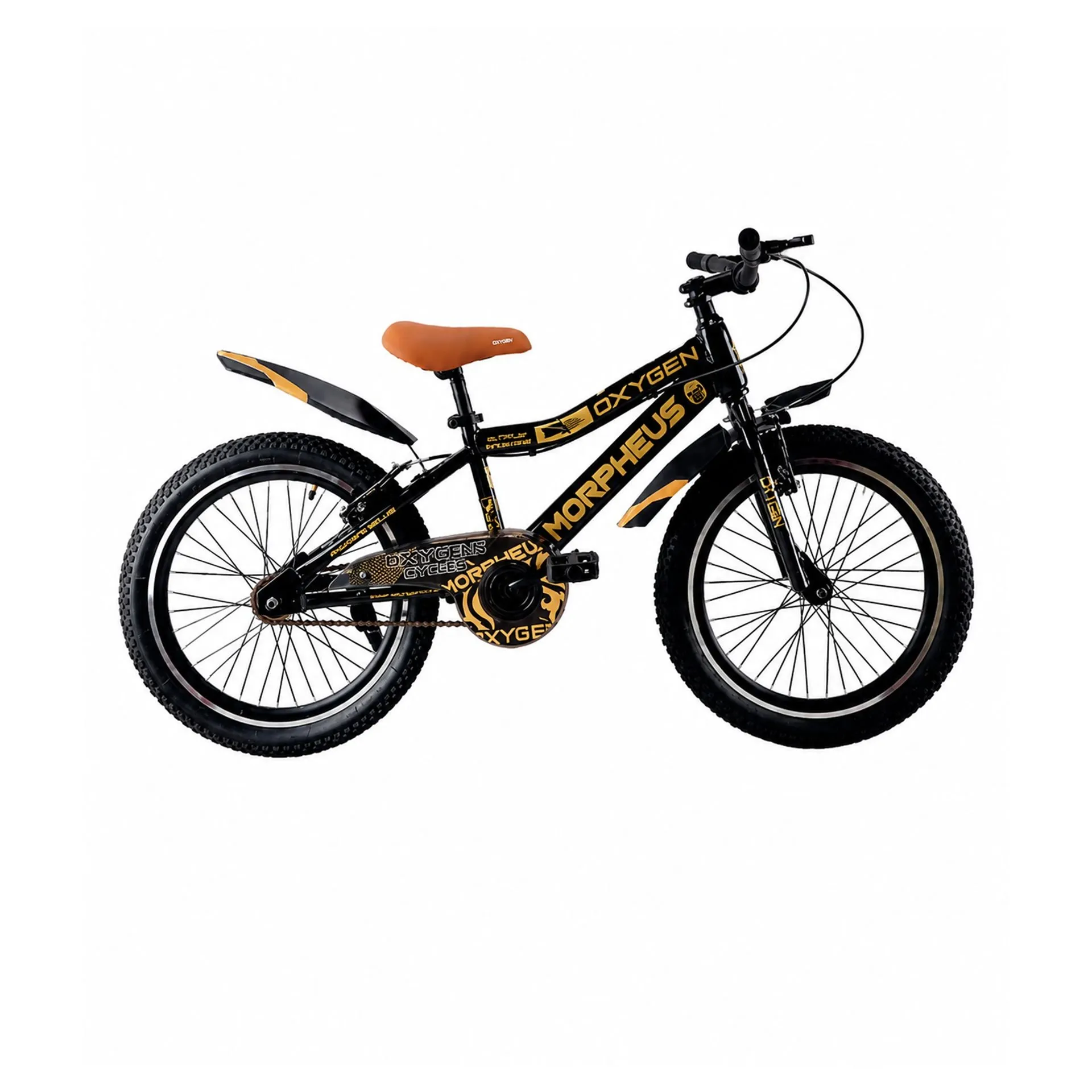 Oxygen Morpheus 20T Kids Bicycle Steel Frame Rigid Fork V-Brakes Double Wall Rims PU Seat Durable Strong Frame Smooth Ride (Black-Gold)
