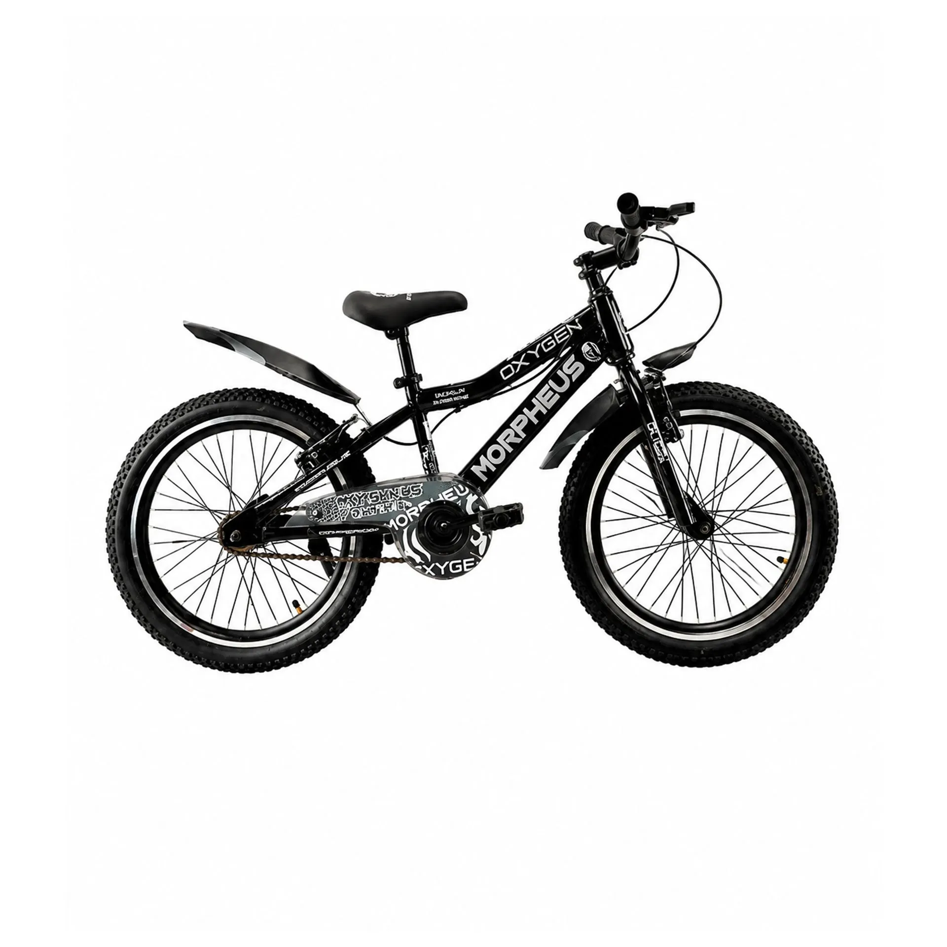 Oxygen Morpheus 20T Kids Bicycle Steel Frame Rigid Fork V-Brakes Double Wall Rims PU Seat Durable Strong Frame Smooth Ride (Black-Silver)
